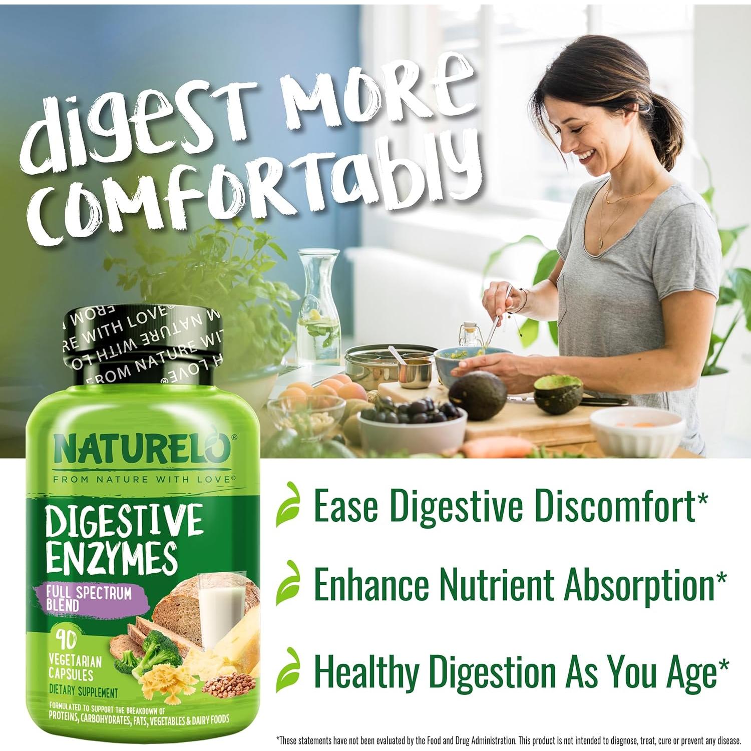 Enzimas Digestivas NATURELO con Jengibre - 90 Cápsulas Veganas