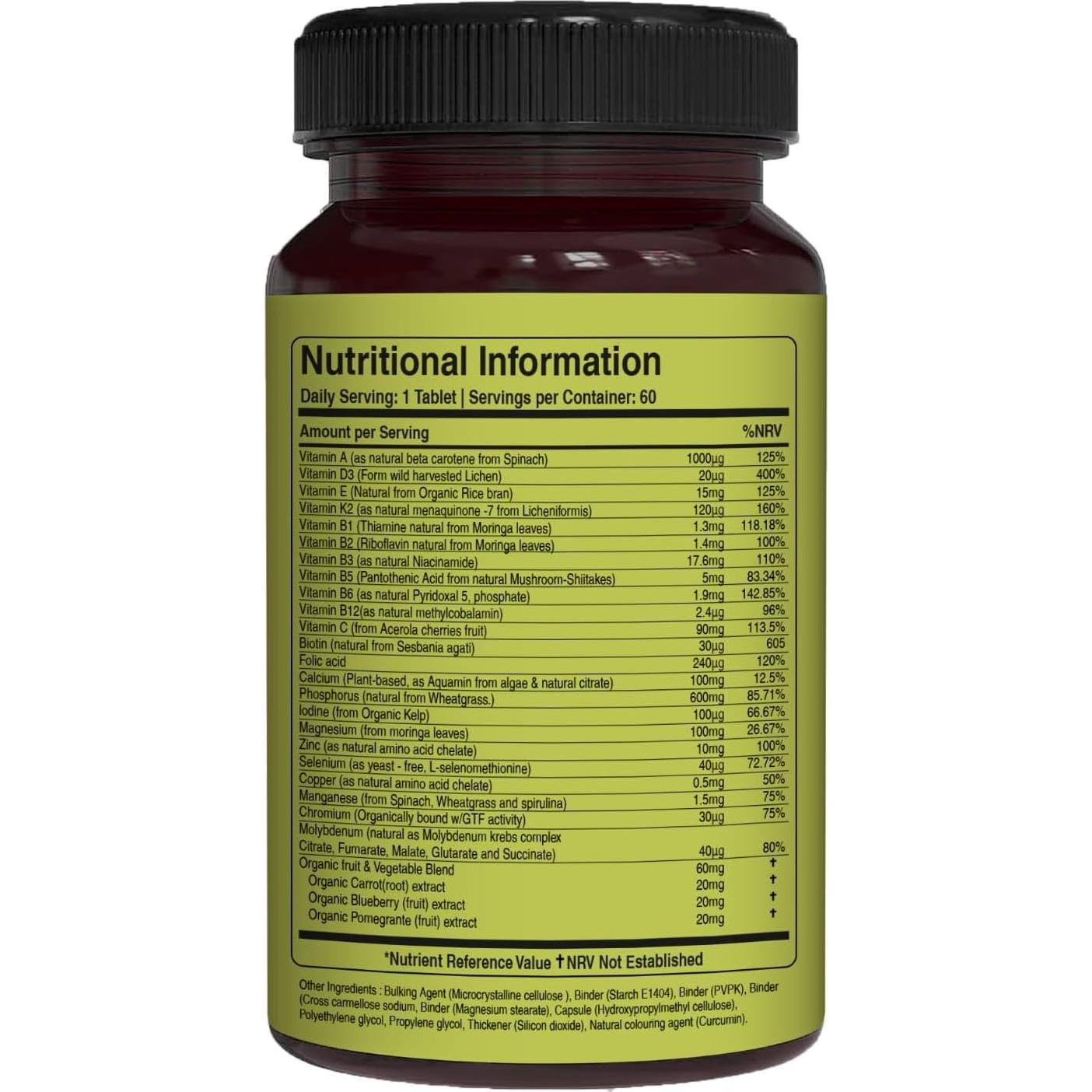 Multivitamínico Natural para Hombres Pure Nutrition 60 Tabletas