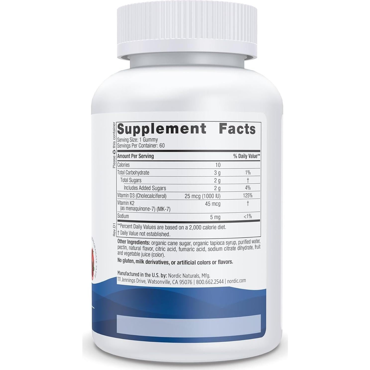 Gomitas de Vitamina D3 + K2 Nordic Naturals 60 Unidades 1000 UI