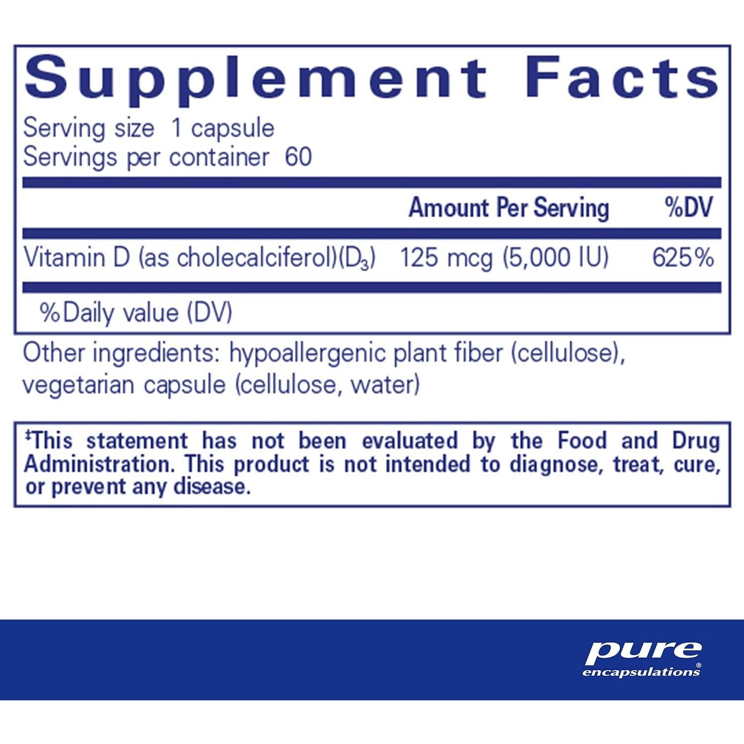 Vitamina D3 125 mcg Pure Encapsulations - 60 Cápsulas