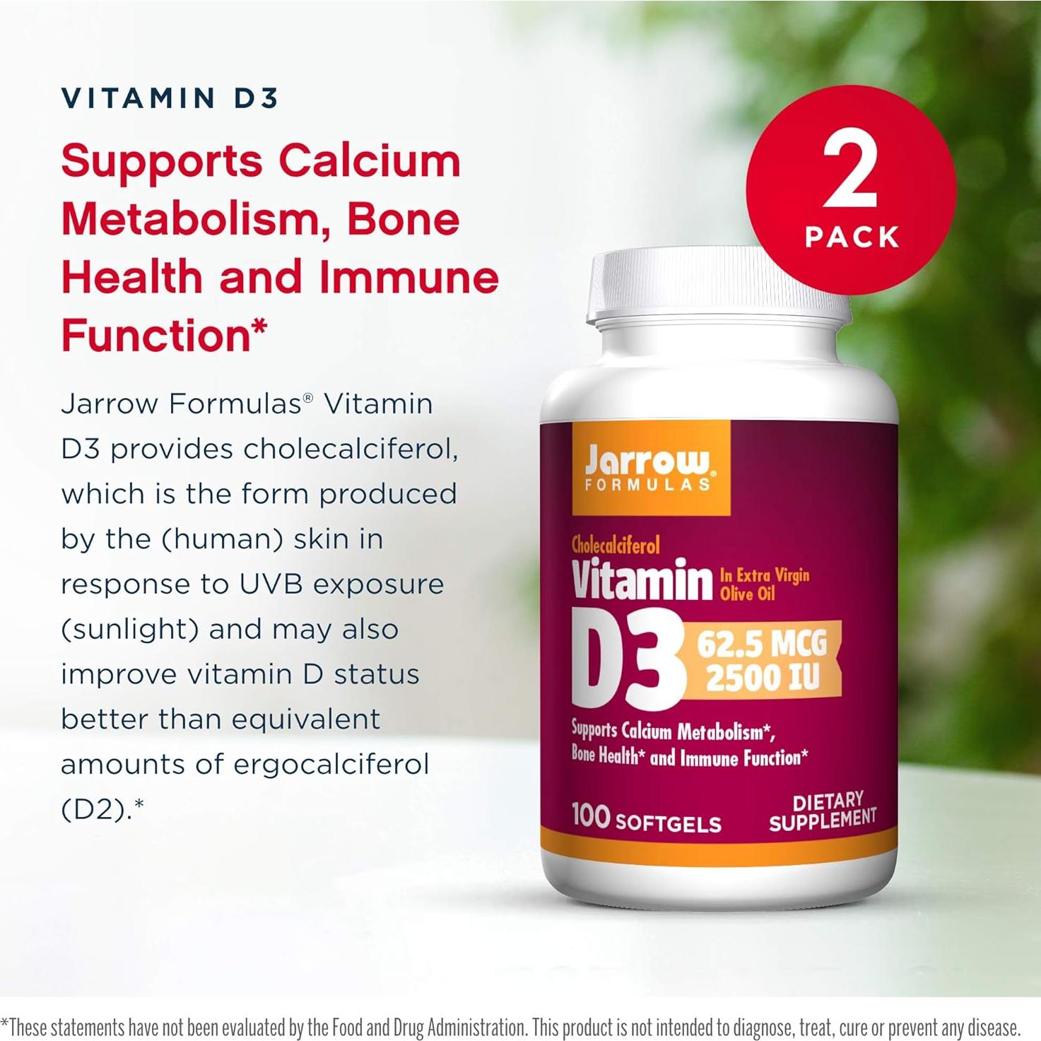 Vitamina D3 2500 UI Jarrow Formulas - 100 Gelatinas Blandas