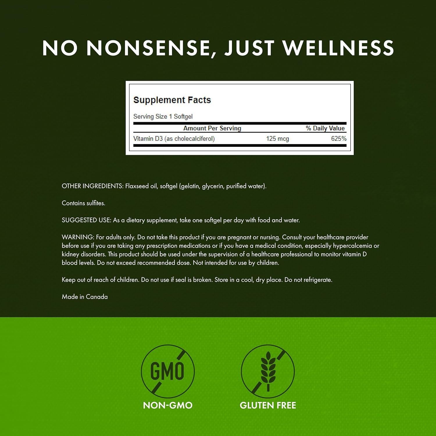 Swanson Vitamina D3 5000 UI 125 mcg 250 Cápsulas Suplemento