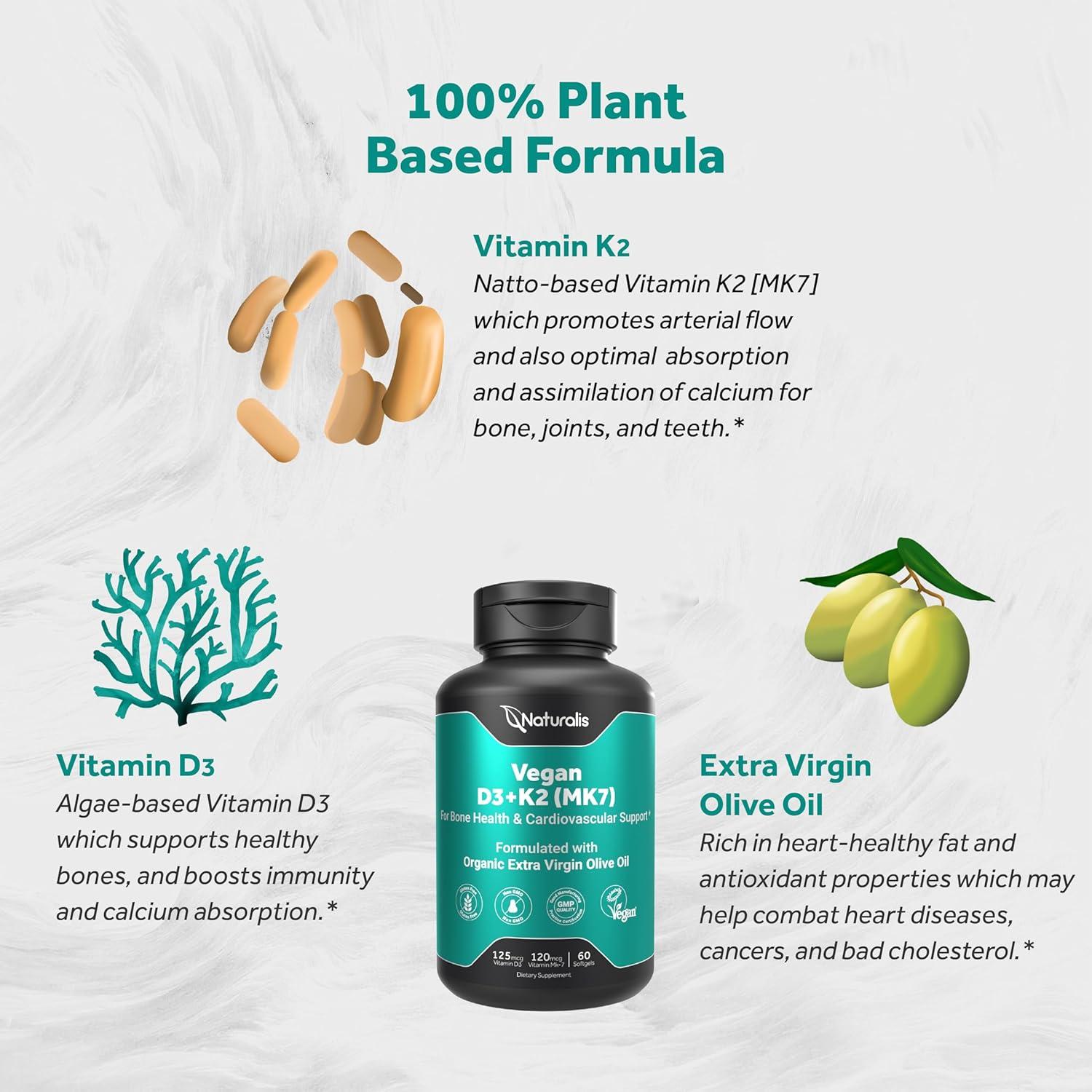 Vitamina D3 + K2 Vegana Naturalis 5000iu 120mcg 60 Cápsulas