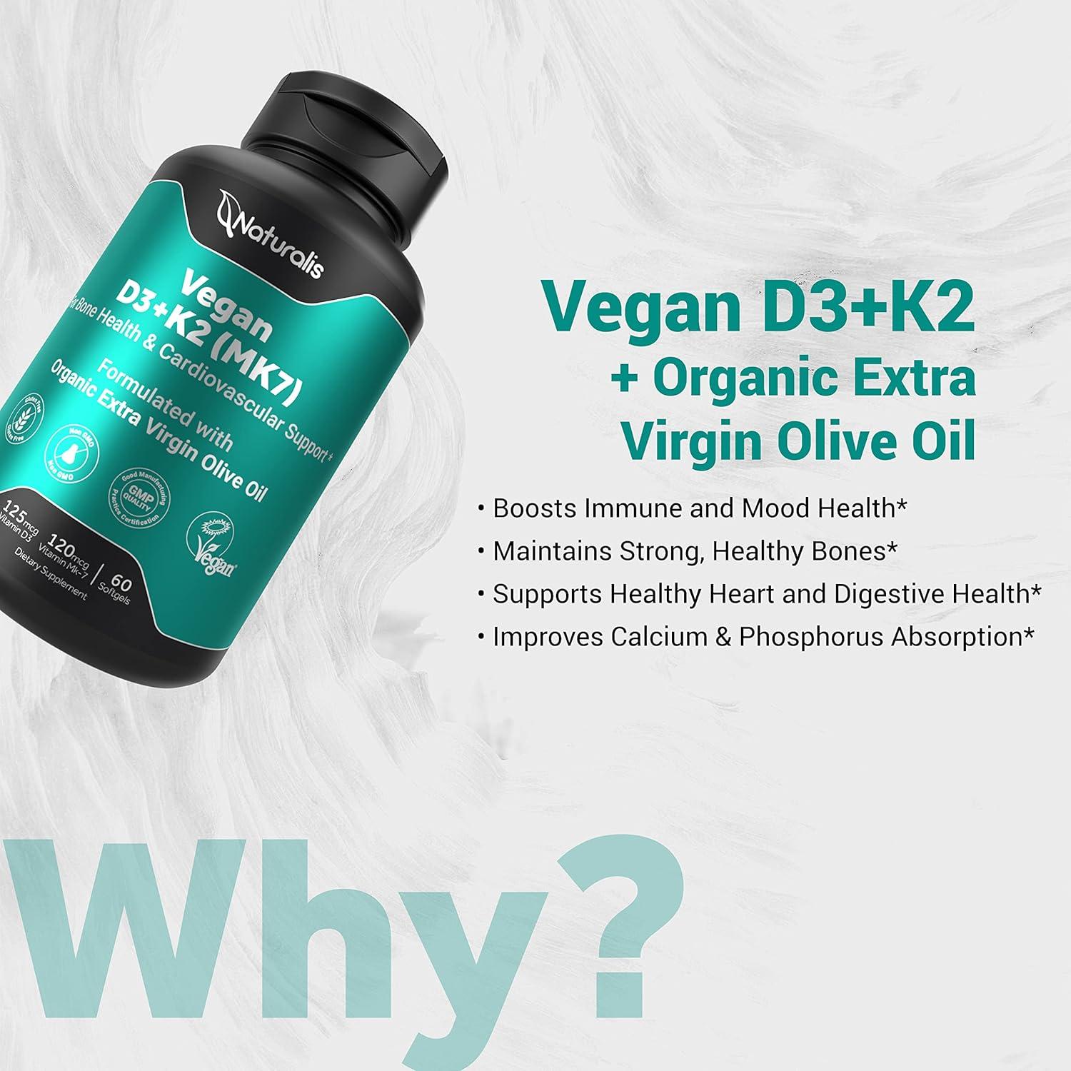 Vitamina D3 + K2 Vegana Naturalis 5000iu 120mcg 60 Cápsulas