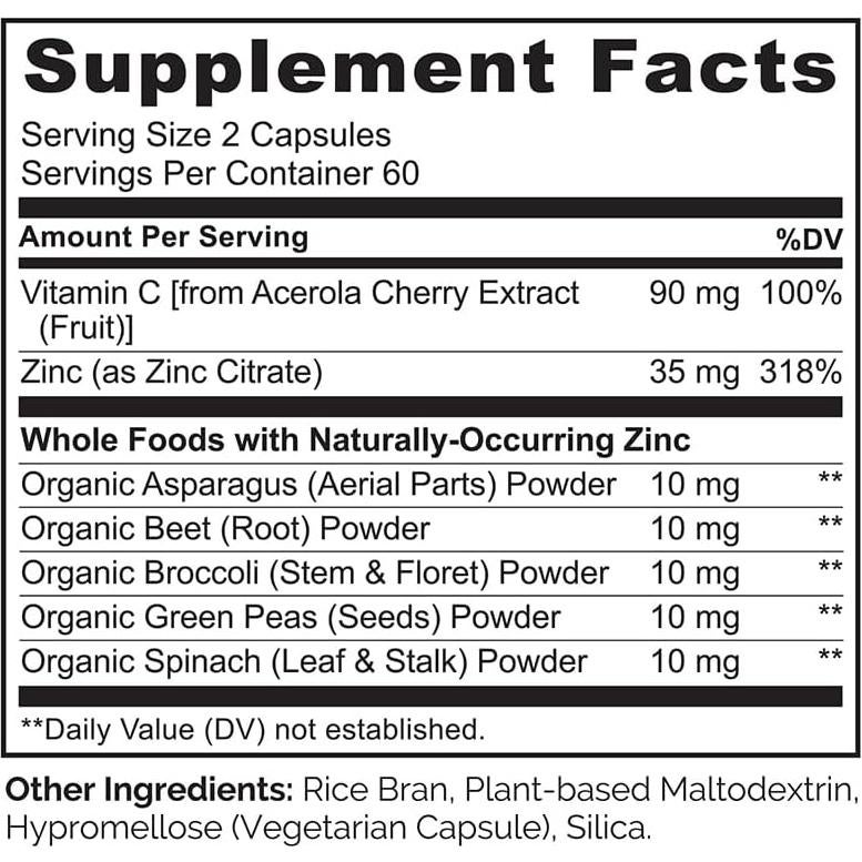 Cápsulas de Zinc Vegano NATURELO 120 Unidades - Apoyo Inmunológico