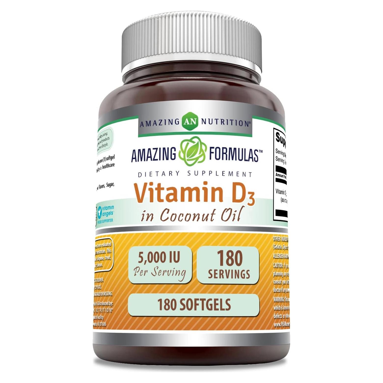 Suplemento Vitamina D3 Fórmulas Asombrosas 5000 UI 180 Gelatinas