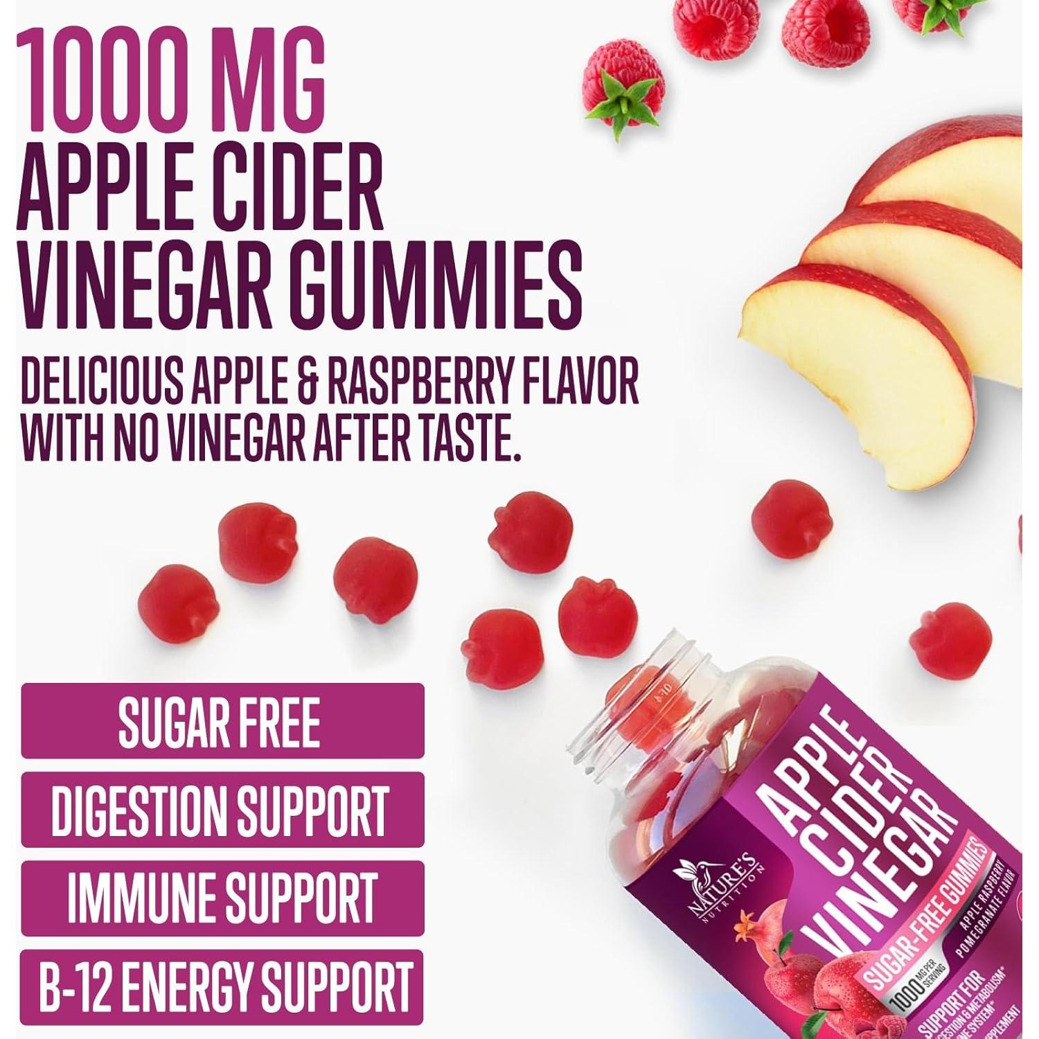Gomitas de Vinagre de Sidra de Manzana Nature's Nutrition 1000mg - 60 Unidades