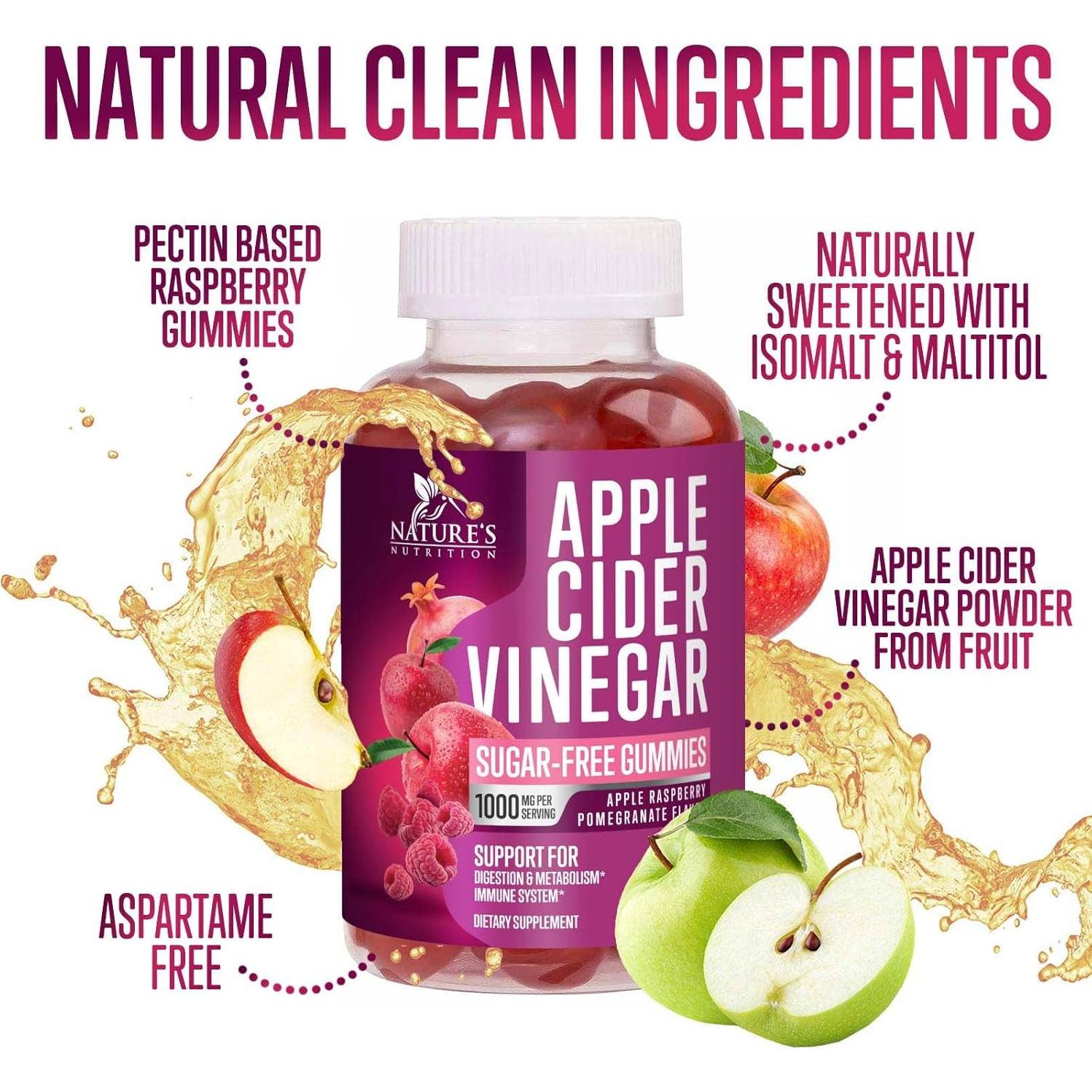 Gomitas de Vinagre de Sidra de Manzana Nature's Nutrition 1000mg - 60 Unidades