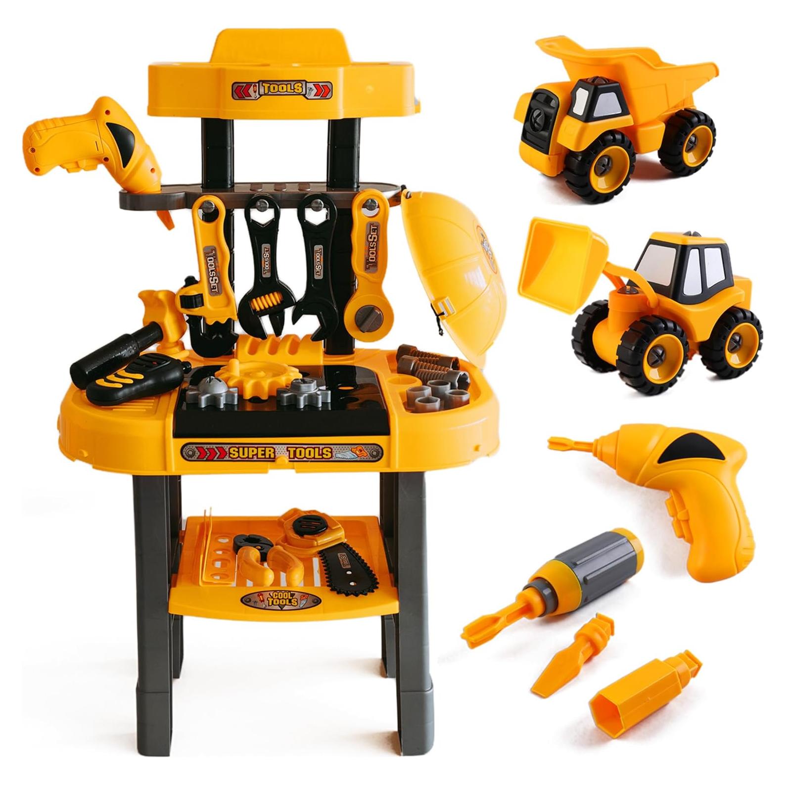 Banco de Trabajo para Niños TOMLEON con Taladro y Camiones