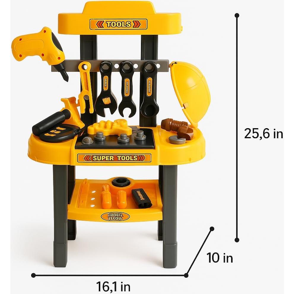 Banco de Trabajo para Niños TOMLEON con Taladro y Camiones