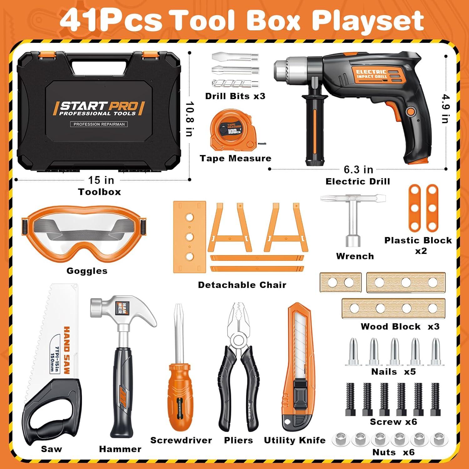 Juego de Herramientas para Niños BSTOYDER 41 Piezas con Taladro