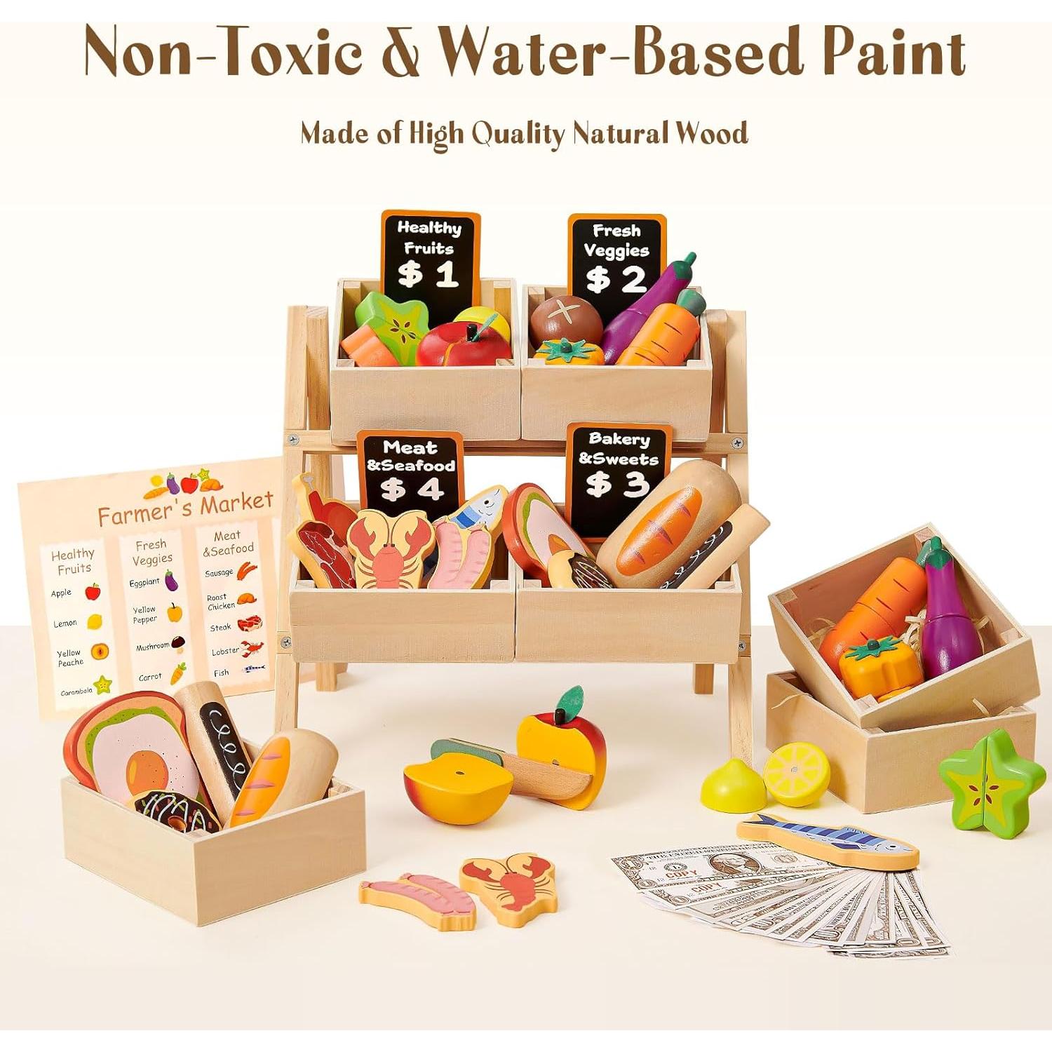 Juego de Comida de Madera Toyssa con Estante para Niños