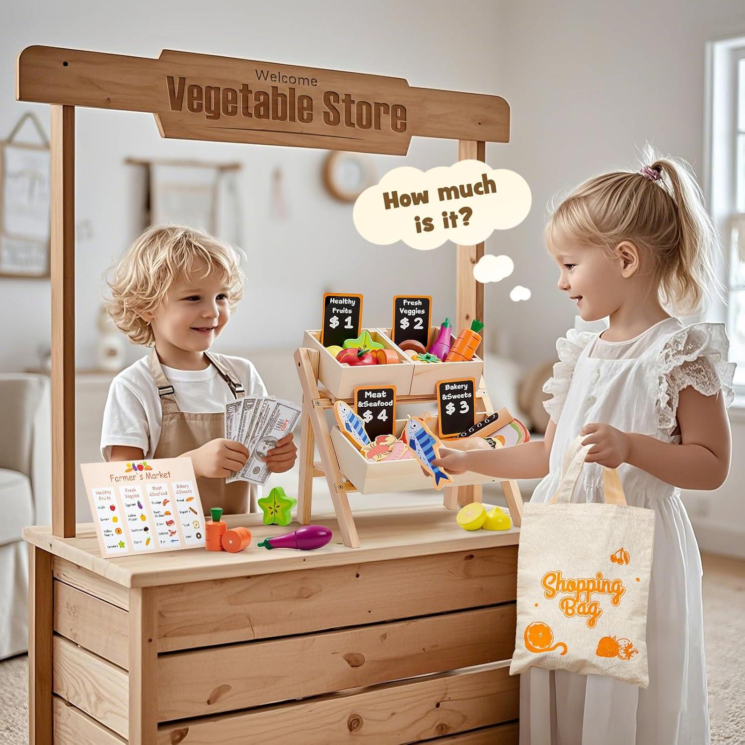 Juego de Comida de Madera Toyssa con Estante para Niños