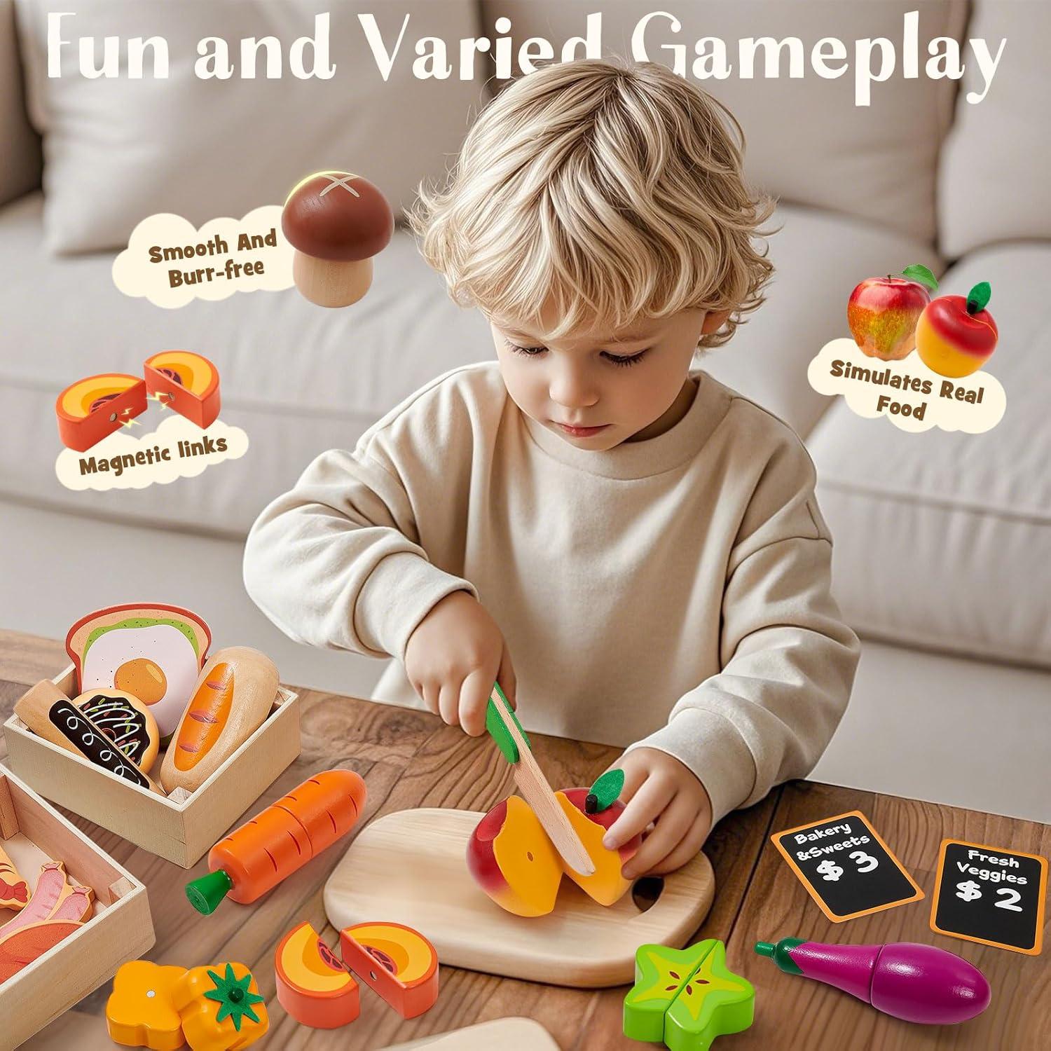 Juego de Comida de Madera Toyssa con Estante para Niños