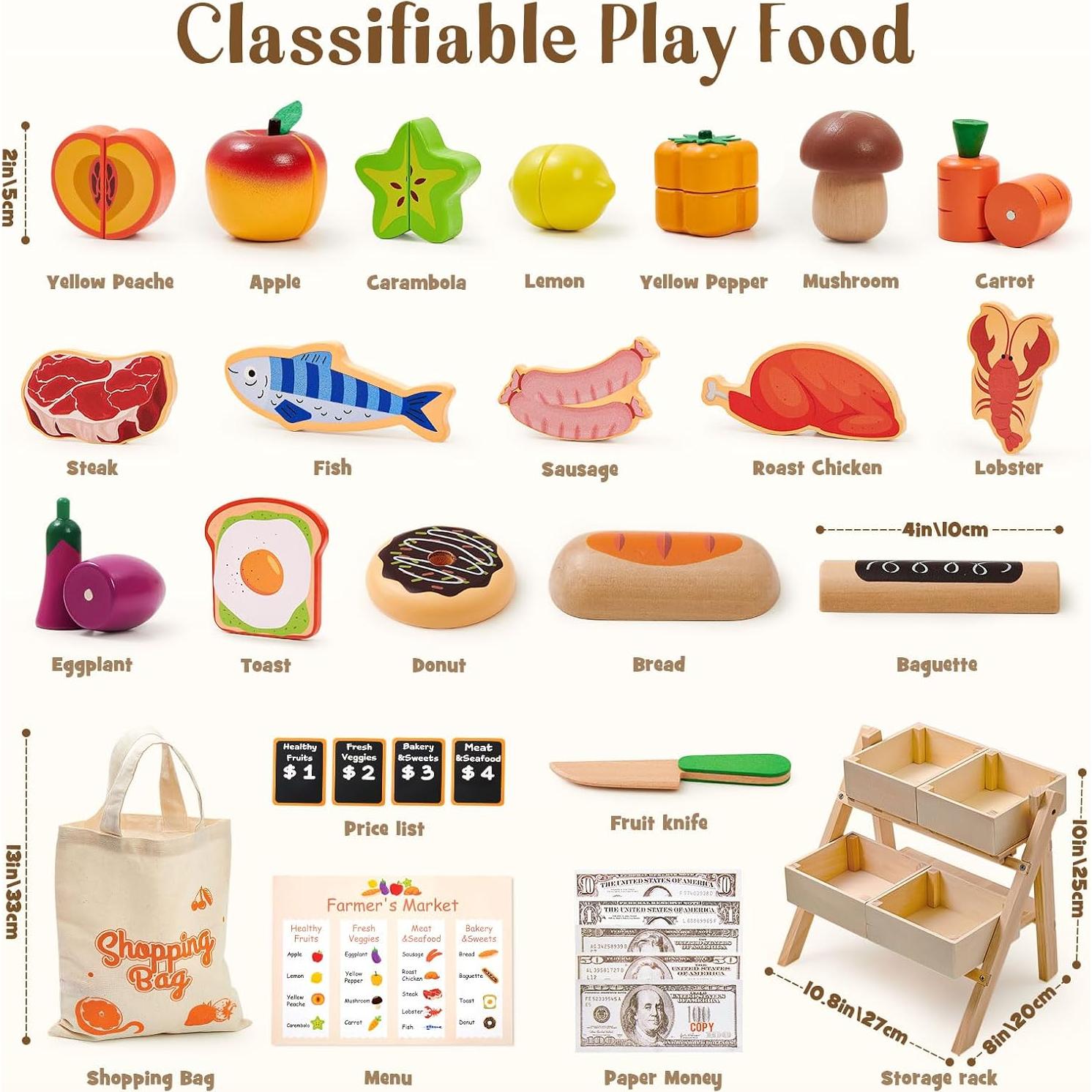 Juego de Comida de Madera Toyssa con Estante para Niños