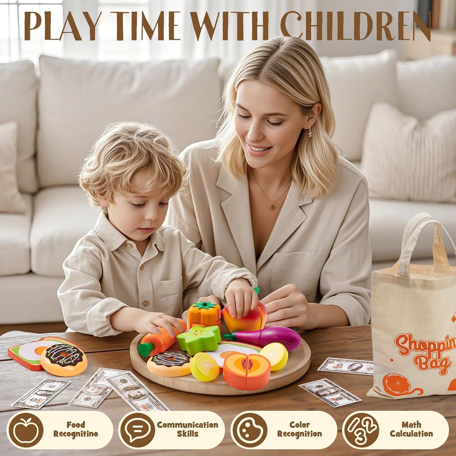 Juego de Comida de Madera Toyssa con Estante para Niños