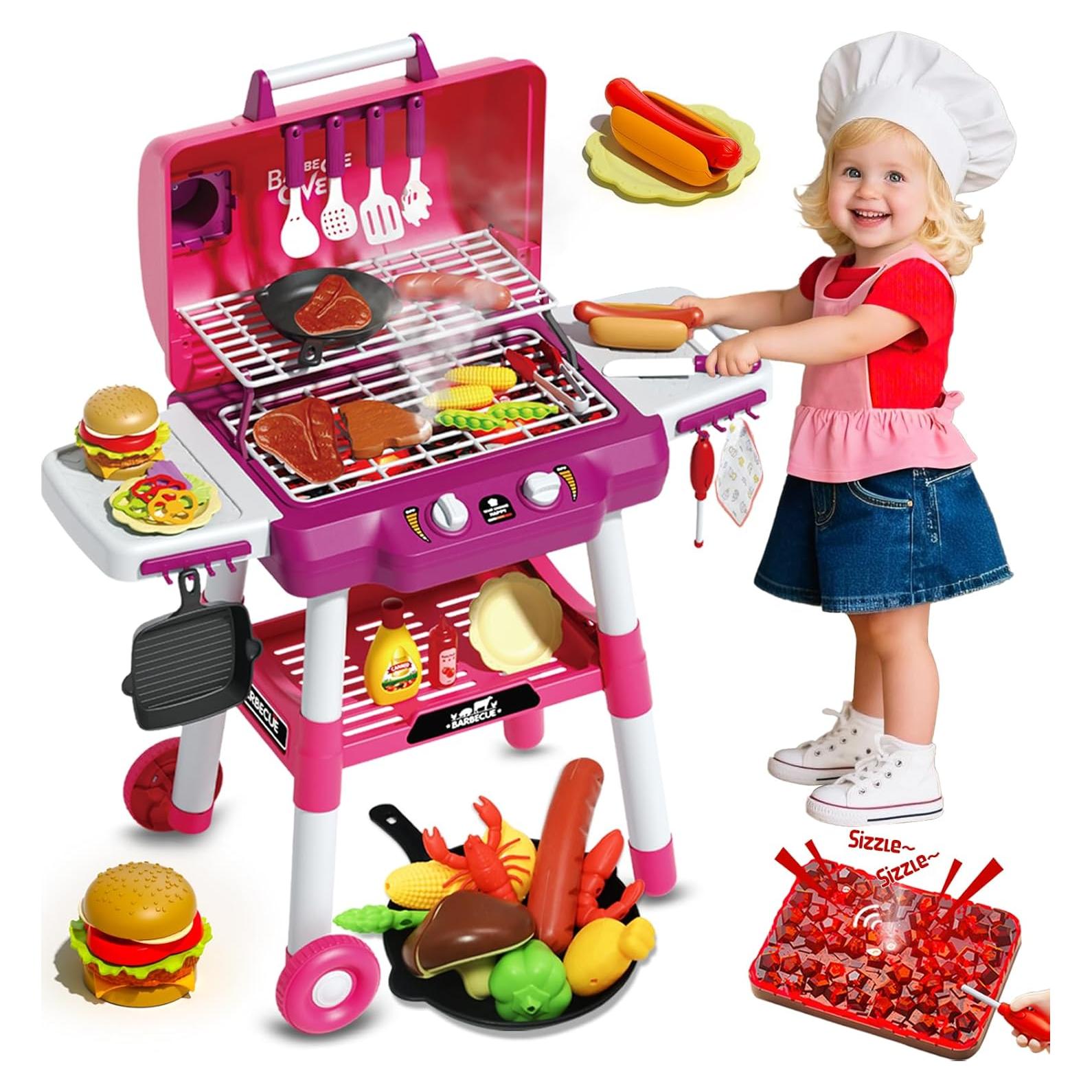 Set de Juego de Parrilla BBQ Rosa para Niños con Luz y Sonido
