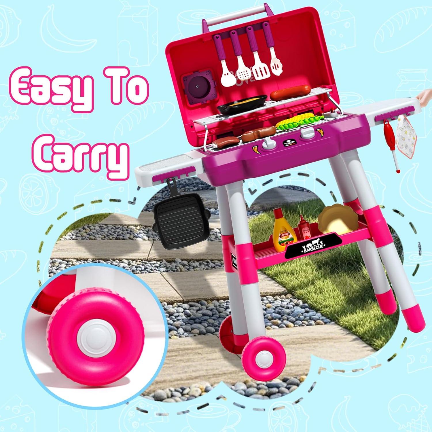 Set de Juego de Parrilla BBQ Rosa para Niños con Luz y Sonido