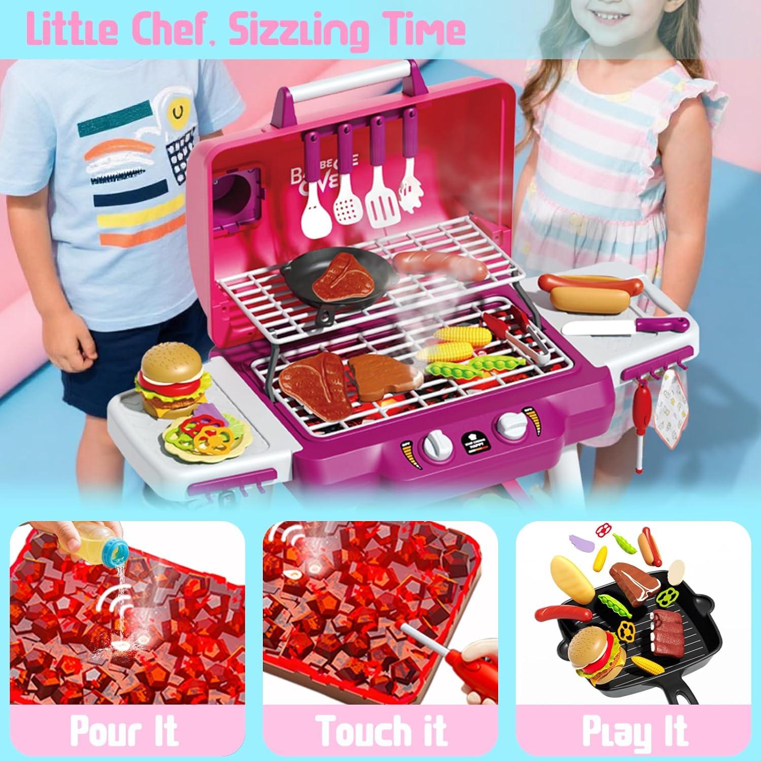 Set de Juego de Parrilla BBQ Rosa para Niños con Luz y Sonido