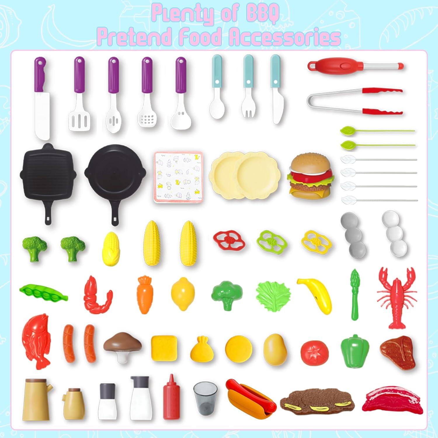 Set de Juego de Parrilla BBQ Rosa para Niños con Luz y Sonido