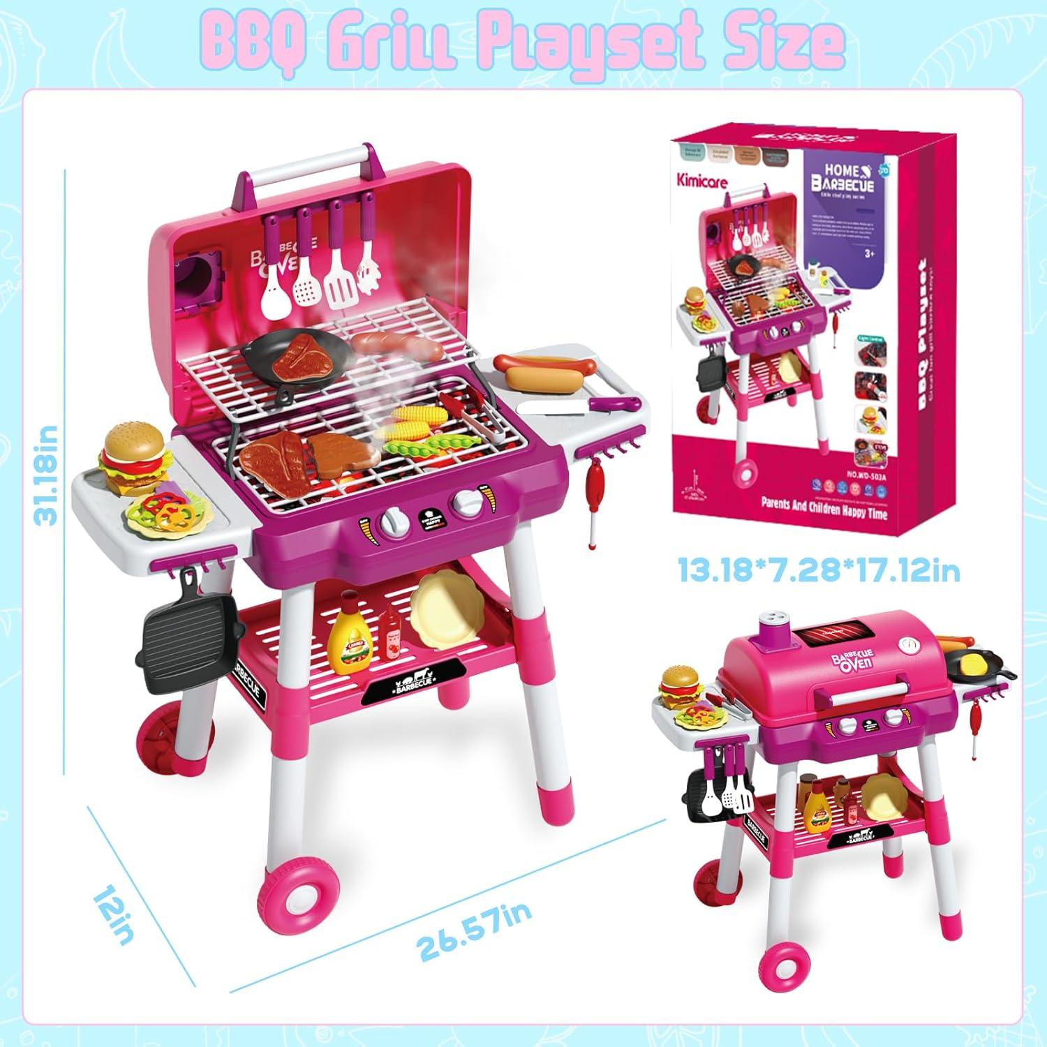 Set de Juego de Parrilla BBQ Rosa para Niños con Luz y Sonido