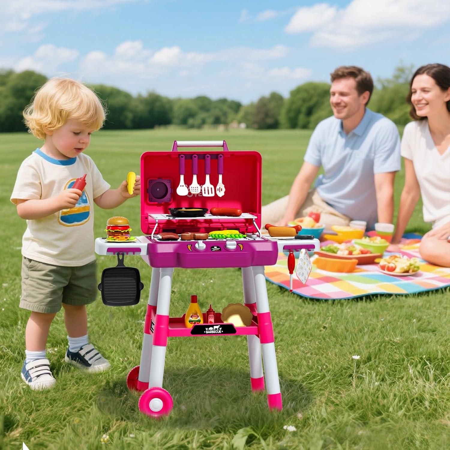 Set de Juego de Parrilla BBQ Rosa para Niños con Luz y Sonido