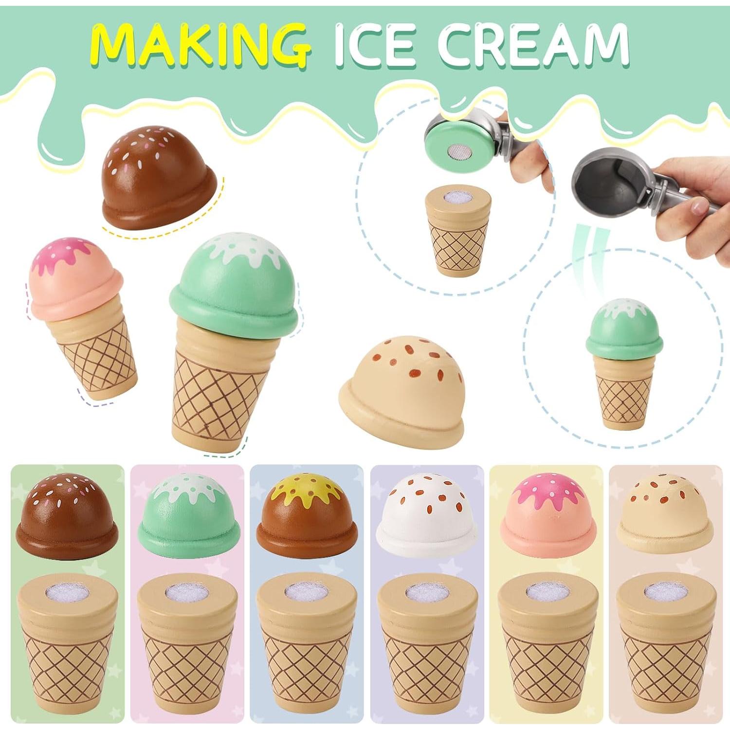 Set de Juguetes de Helado de Madera Peccvon 46 Piezas 3-8 Años