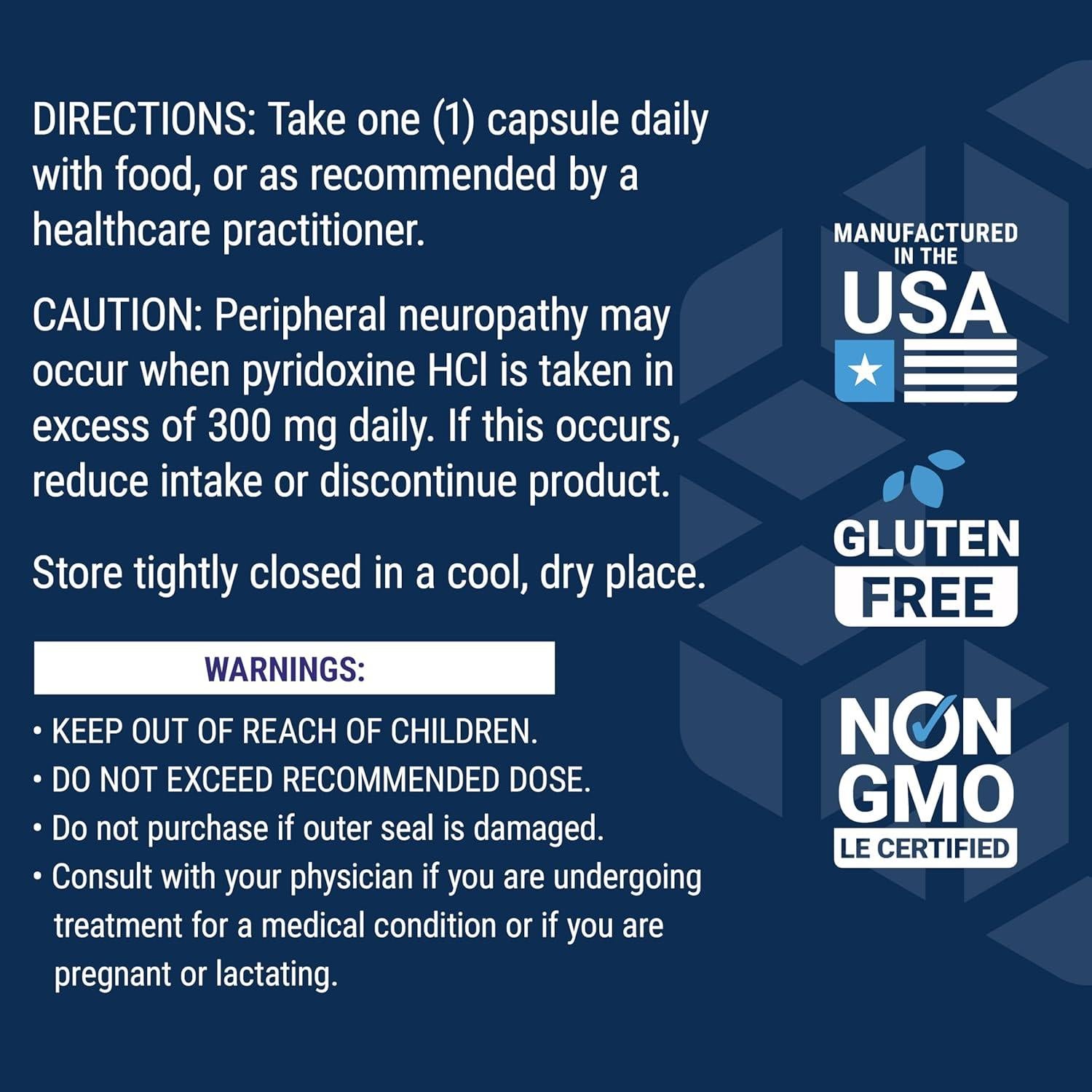 Suplemento Vitamina B6 Life Extension 250 mg 100 cápsulas