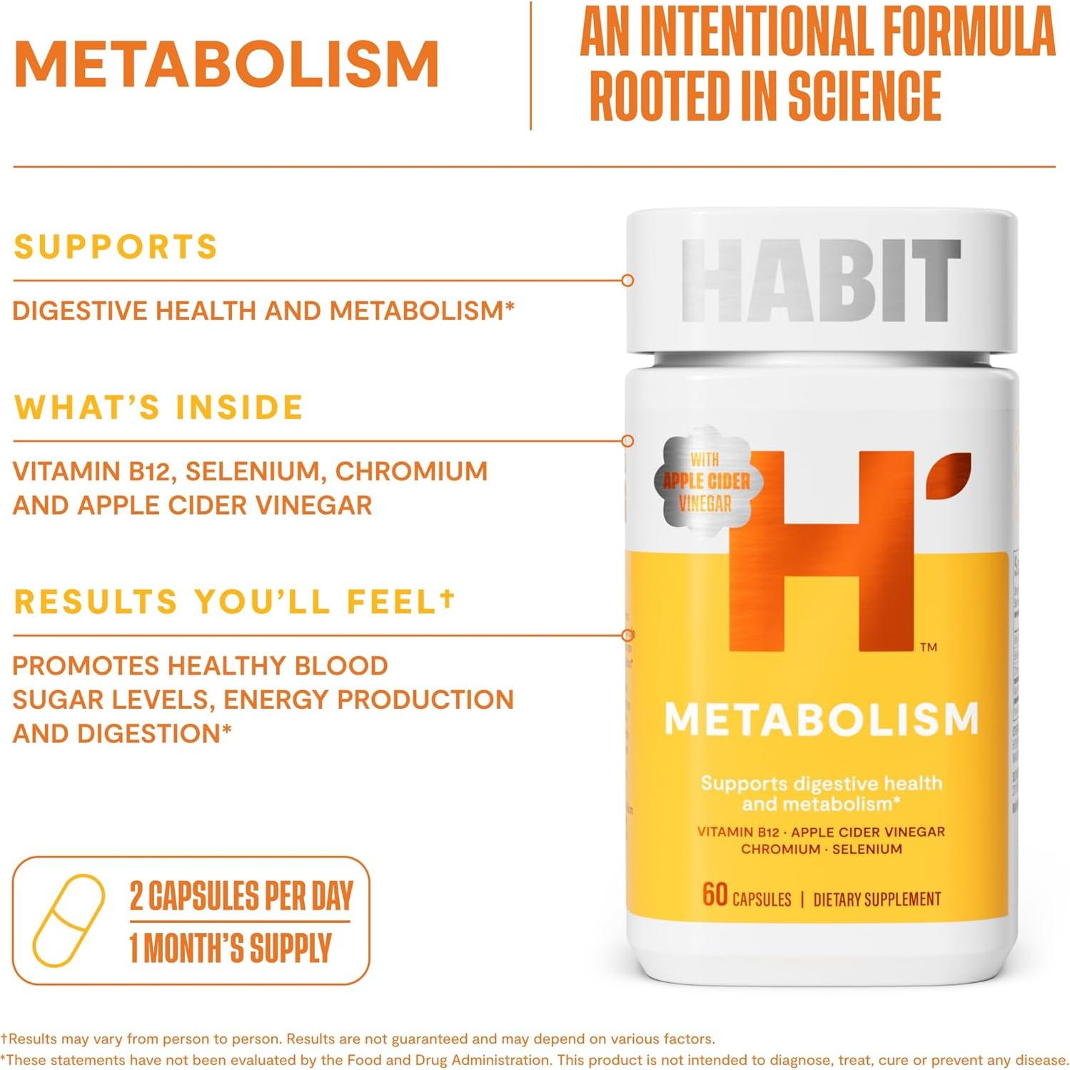Suplemento Metabolismo Habit 60 Cápsulas Veganas B12 Selenio