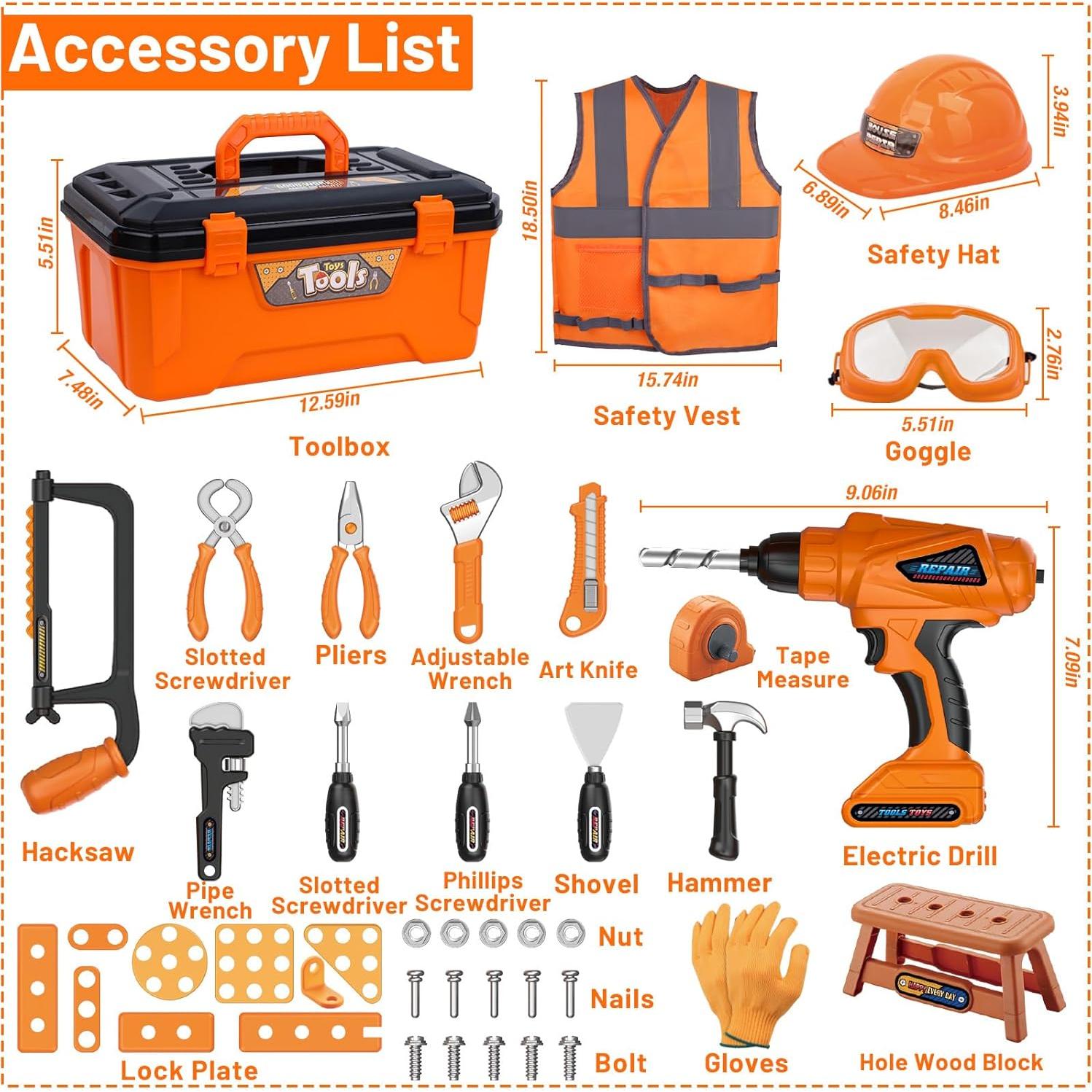 Juego de Herramientas para Niños Magic4U 50 Piezas con Taladro