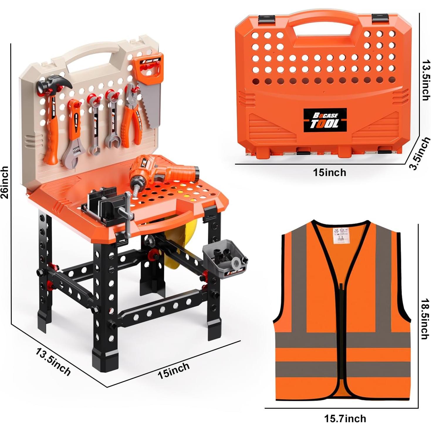 Banco de herramientas para niños BHYDRY 91 piezas con taladro