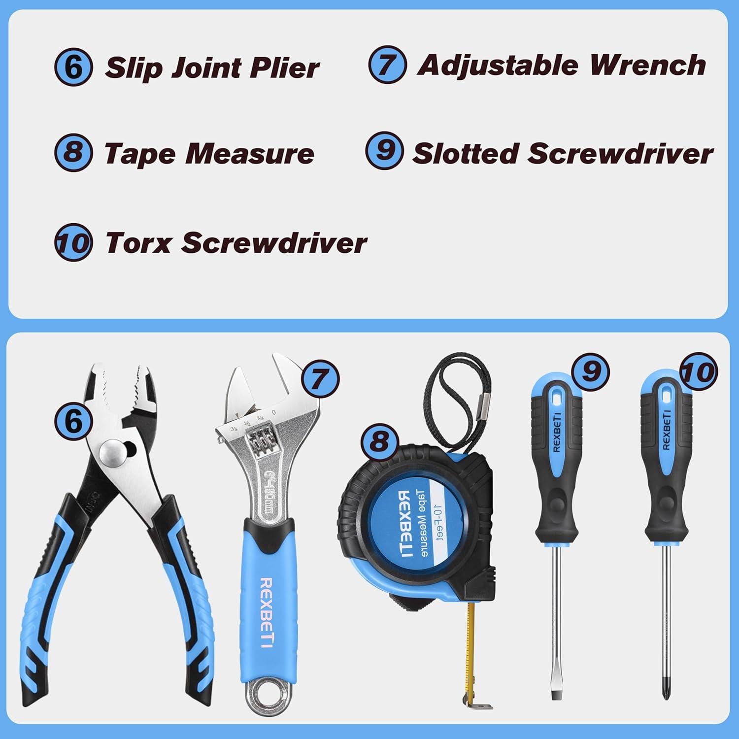 Juego de Herramientas REXBETI para Niños 10 Piezas Azul