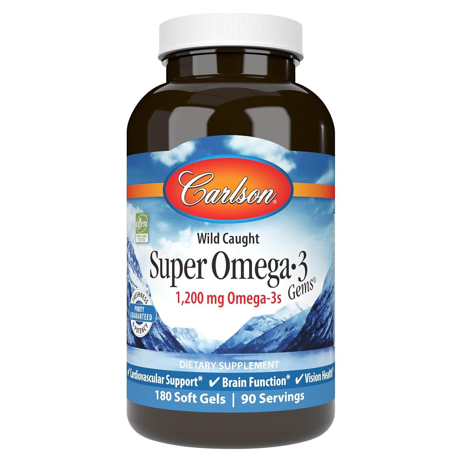 Suplemento Omega-3 Carlson 1200 mg 180 geles blandos