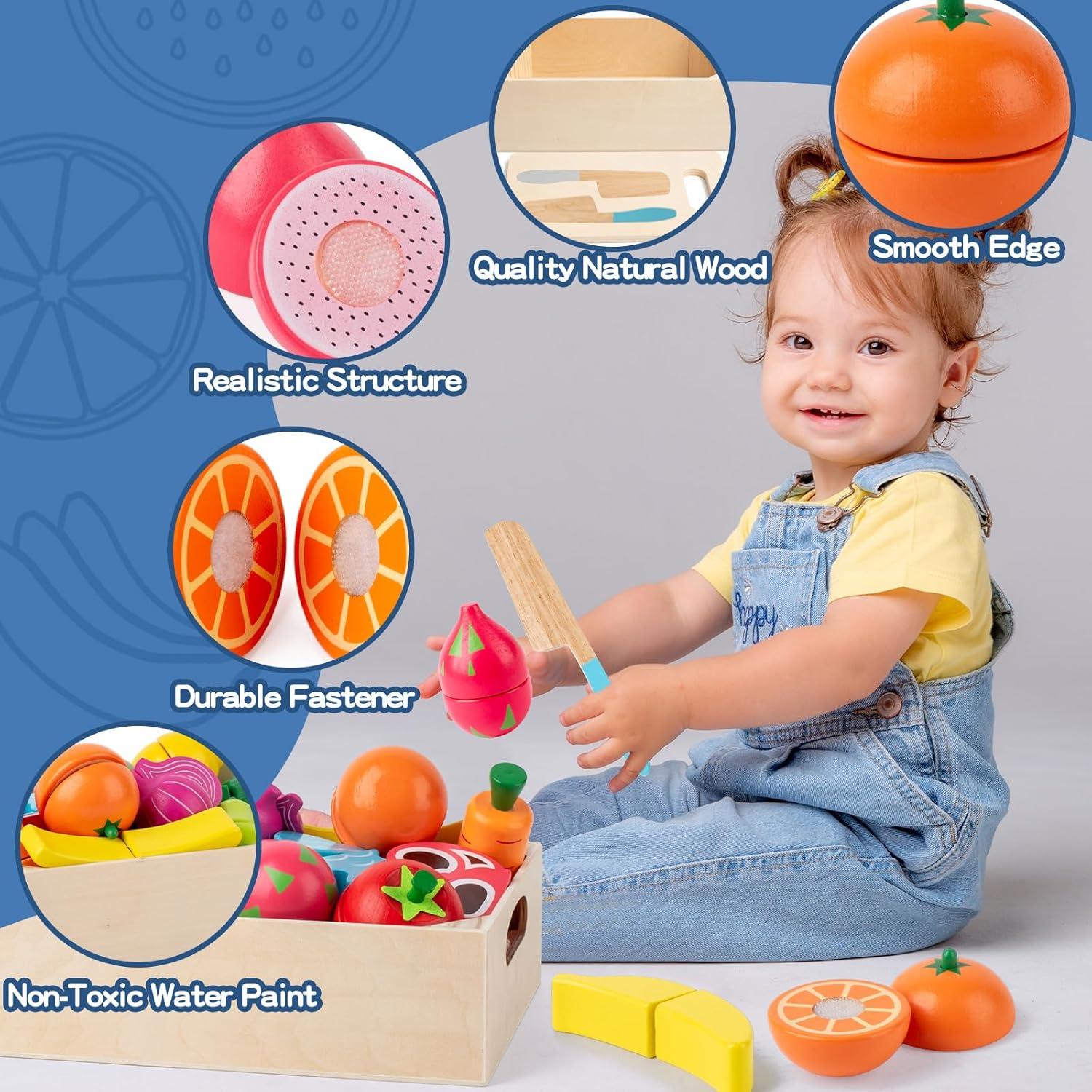 Conjunto de Comida de Madera 32 Pcs - Juguetes Educativos Montessori