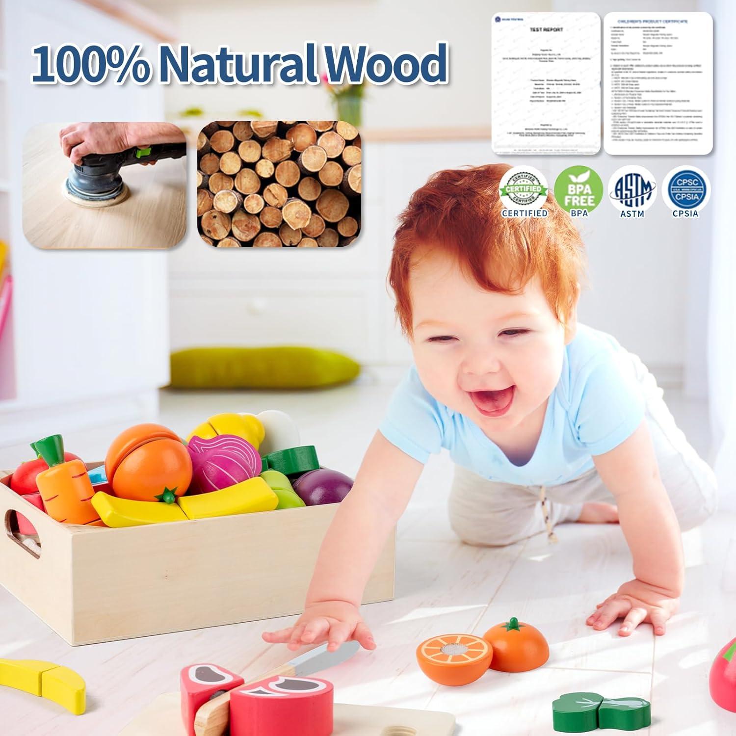 Conjunto de Comida de Madera 32 Pcs - Juguetes Educativos Montessori