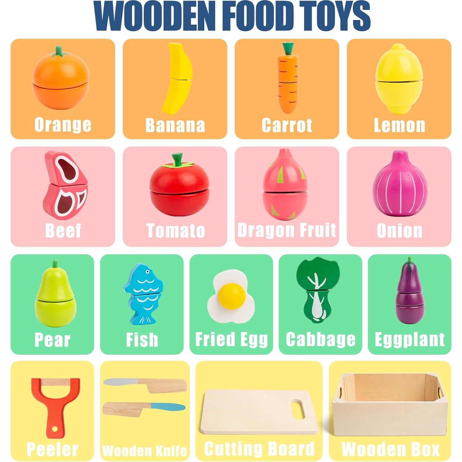 Conjunto de Comida de Madera 32 Pcs - Juguetes Educativos Montessori