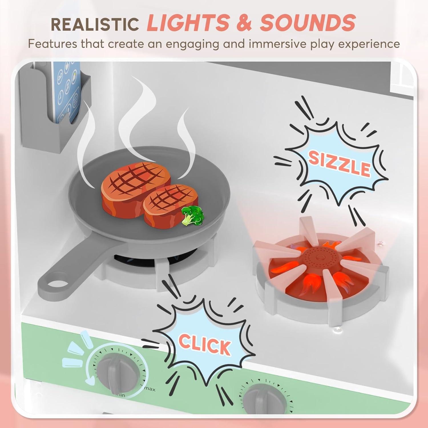 Cocina de Juguete BIERUM con Luces y Sonidos, 28 Piezas