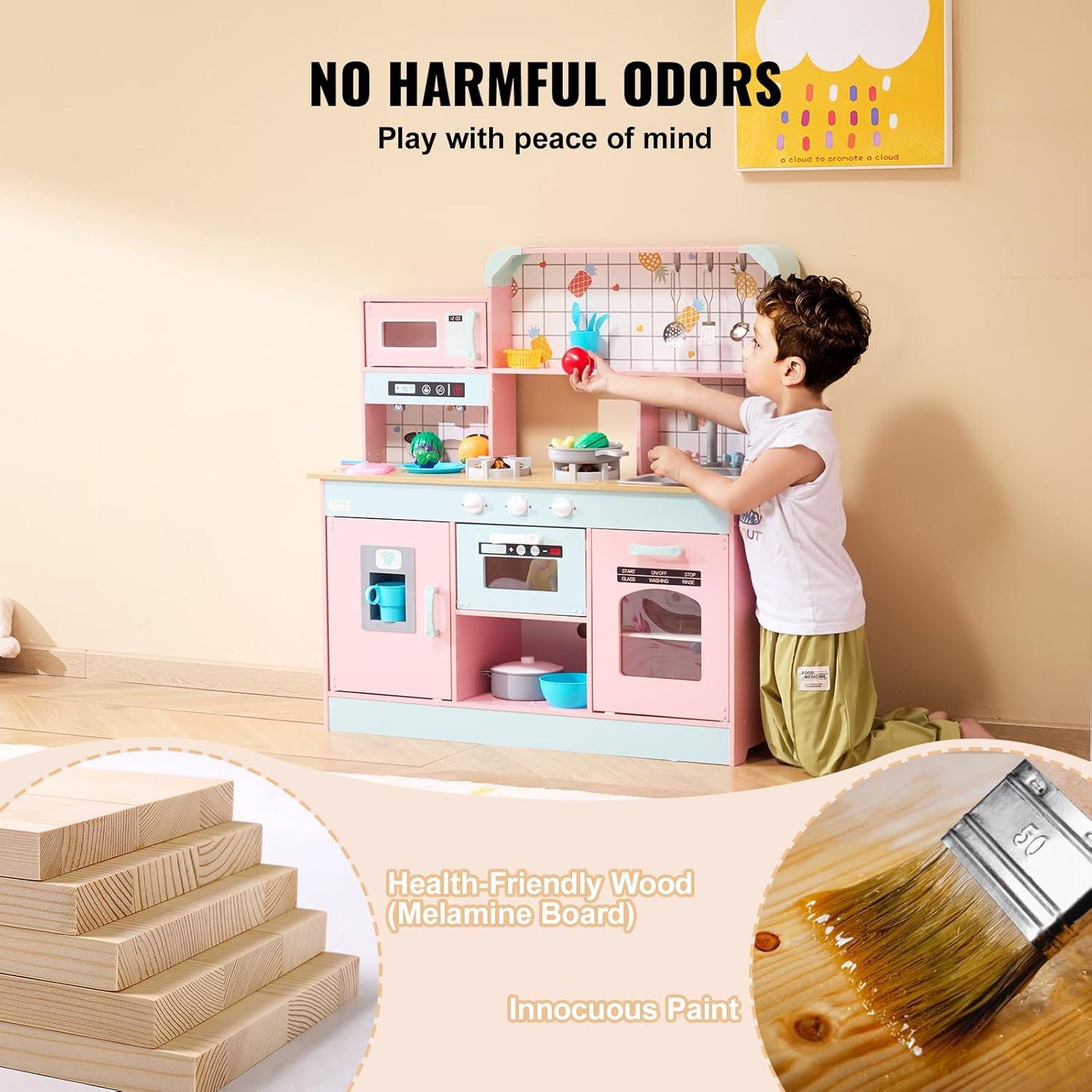 Cocina de Juguete de Madera VEVOR Rosa con Luces y Sonidos