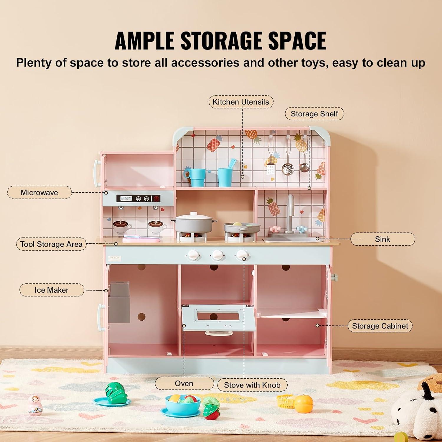 Cocina de Juguete de Madera VEVOR Rosa con Luces y Sonidos