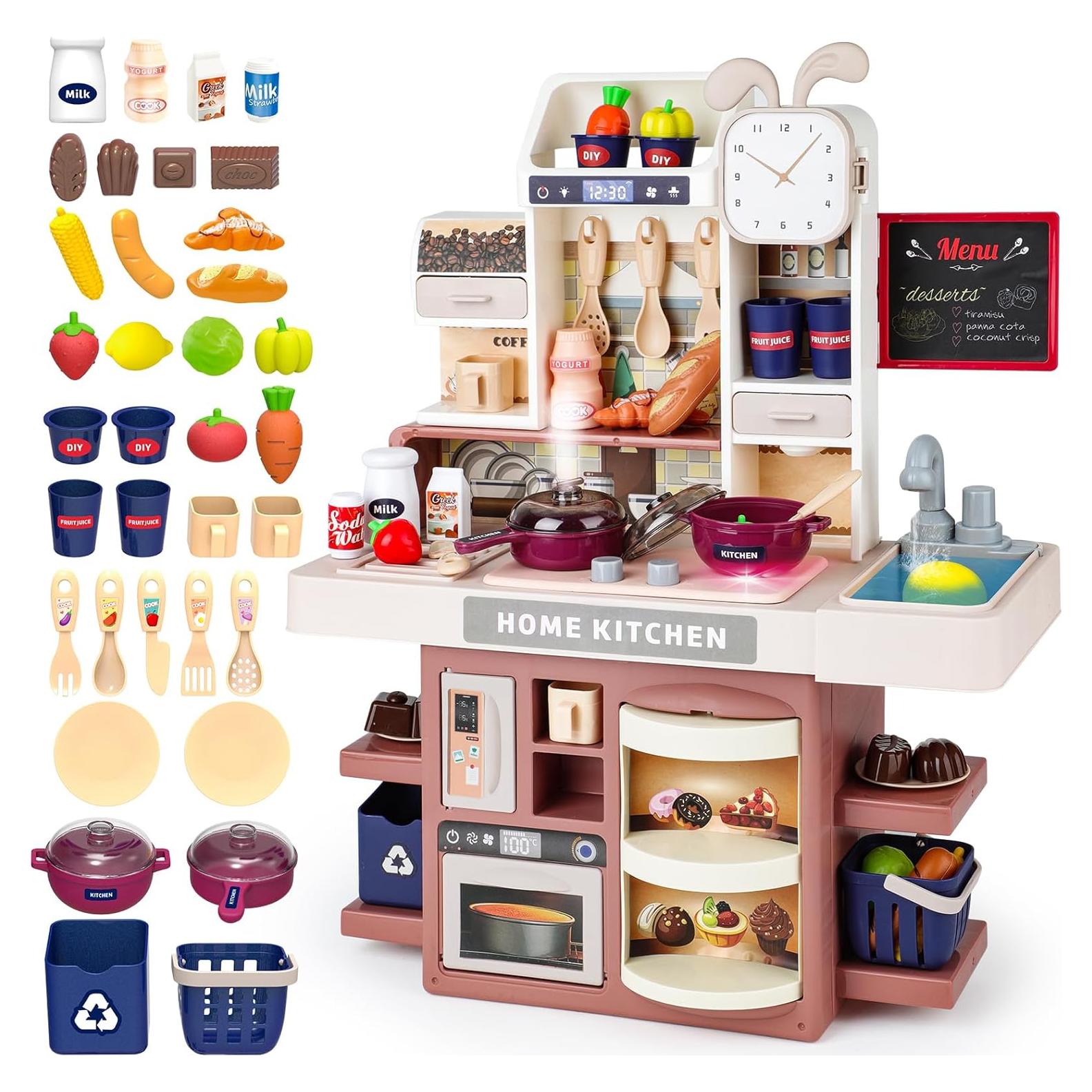 Set de Cocina Infantil deAO Rosa con Luz y Vapor - 37 Accesorios