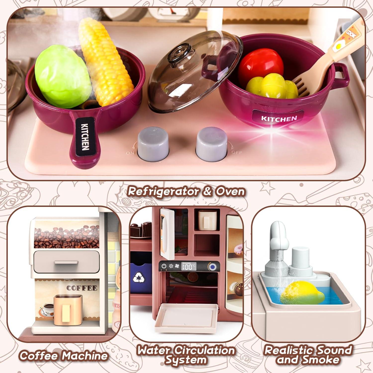 Set de Cocina Infantil deAO Rosa con Luz y Vapor - 37 Accesorios