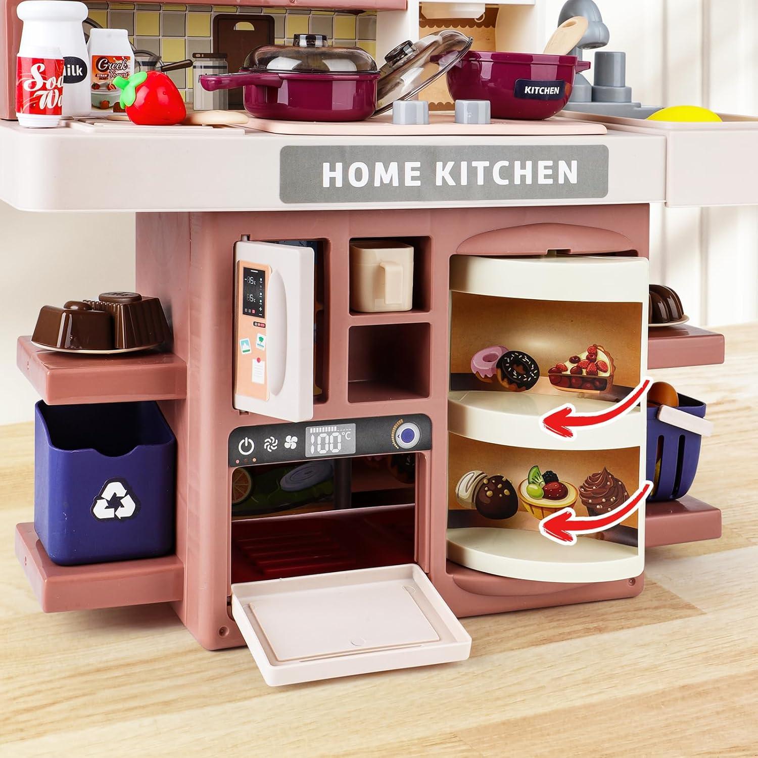 Set de Cocina Infantil deAO Rosa con Luz y Vapor - 37 Accesorios