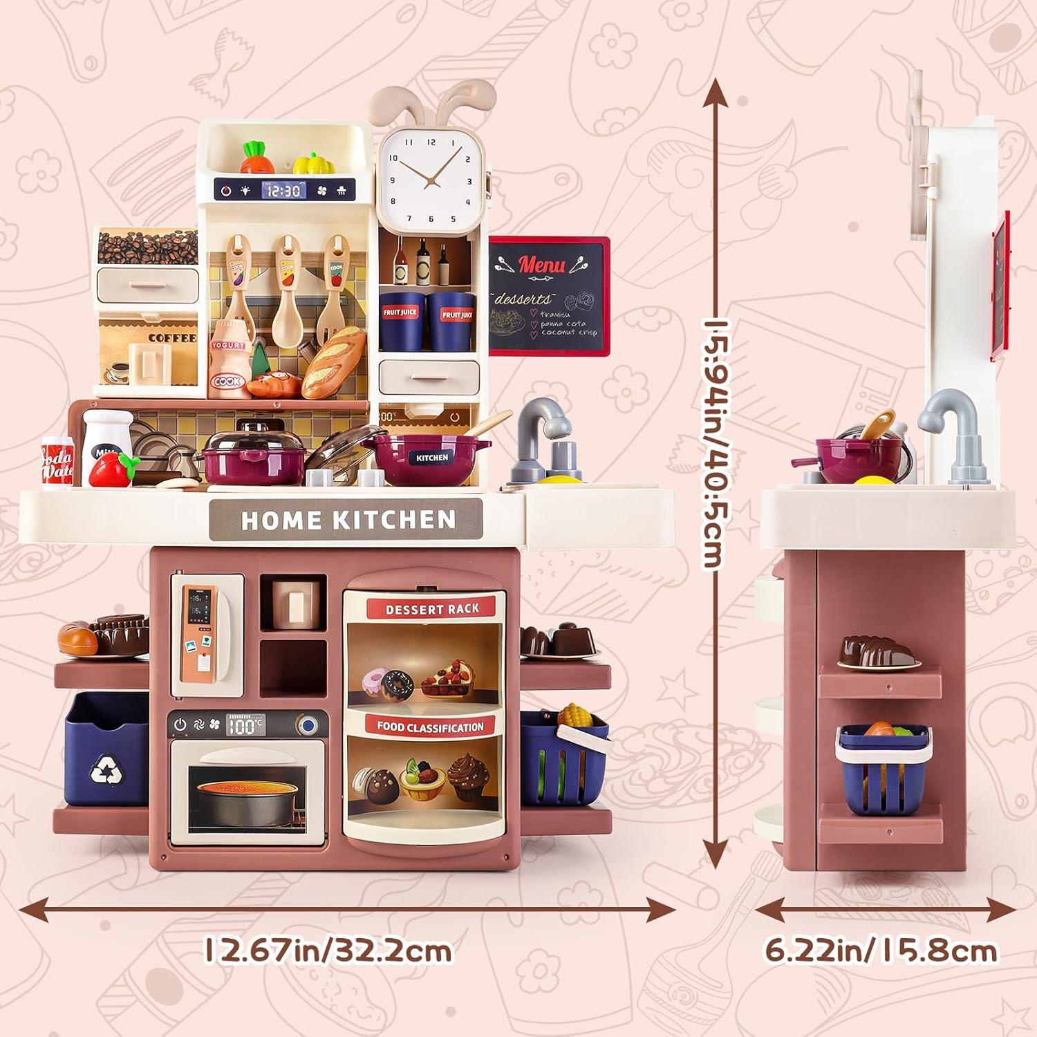 Set de Cocina Infantil deAO Rosa con Luz y Vapor - 37 Accesorios