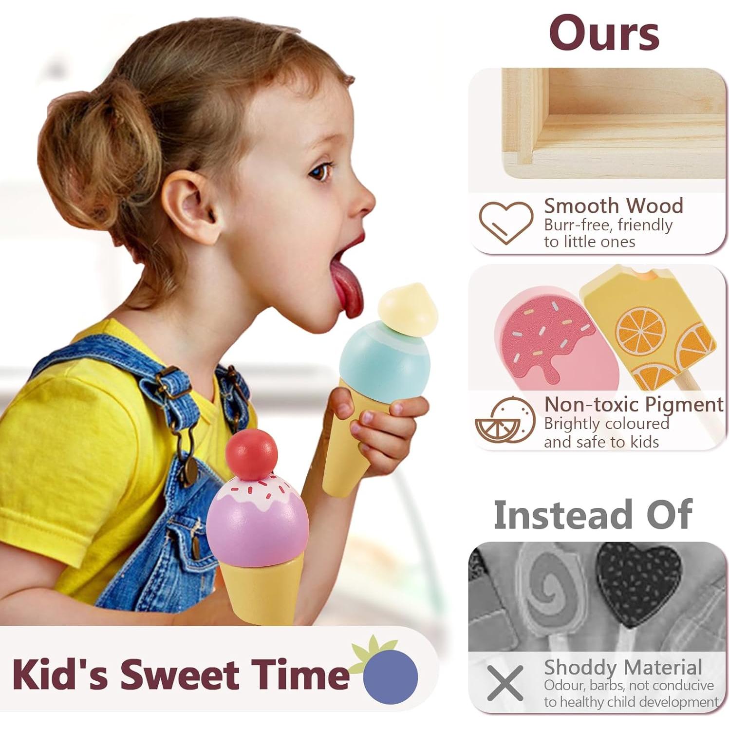 HERSITY Soporte de Helados de Madera para Niños 3-10 Años