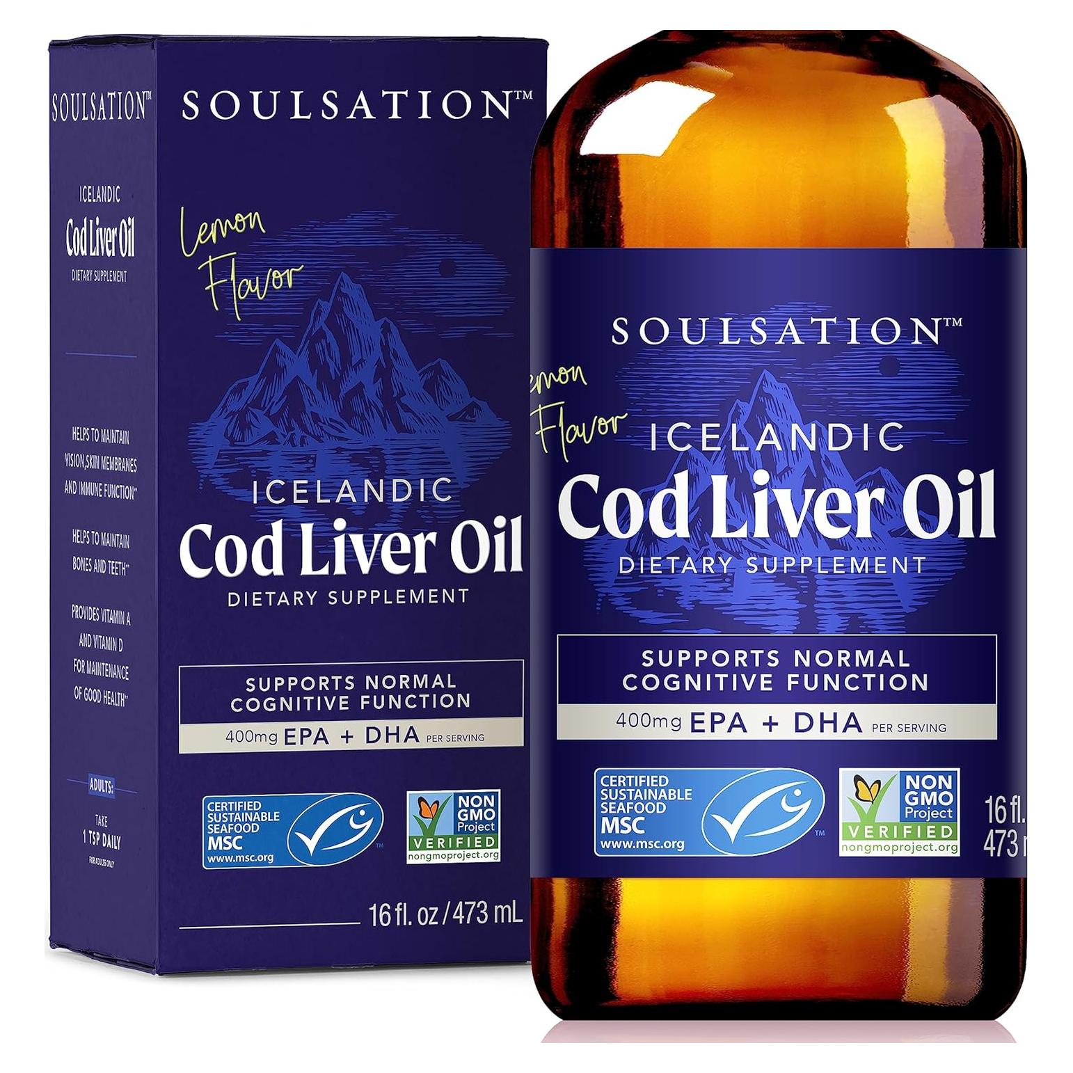 Aceite de Hígado de Bacalao Soulsation 473ml - Omega 3, Limón