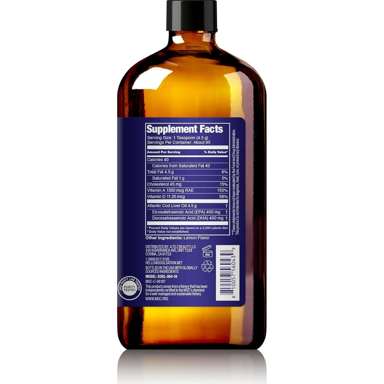 Aceite de Hígado de Bacalao Soulsation 473ml - Omega 3, Limón