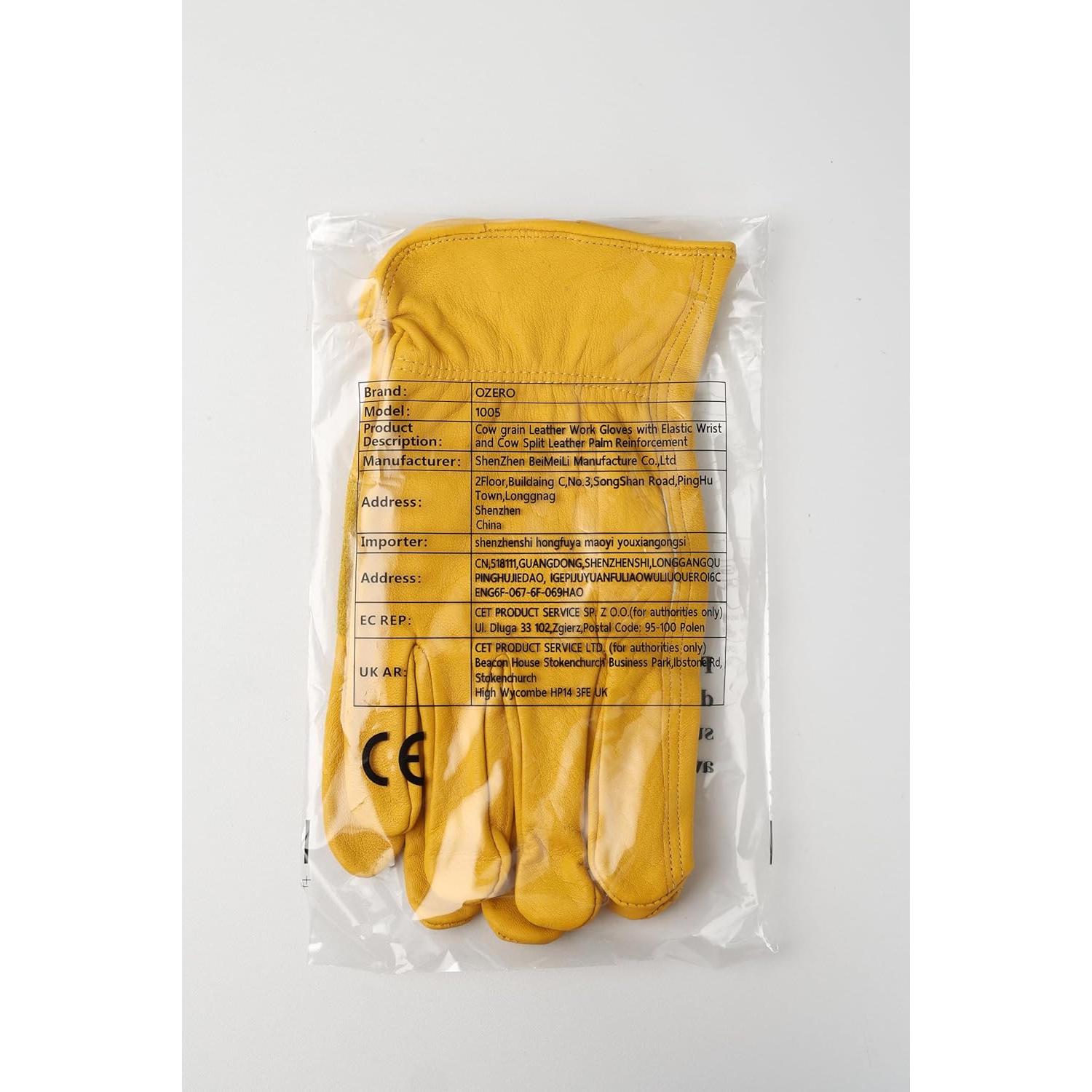 Guantes de trabajo OZERO de cuero vaca, Mediano, Oro