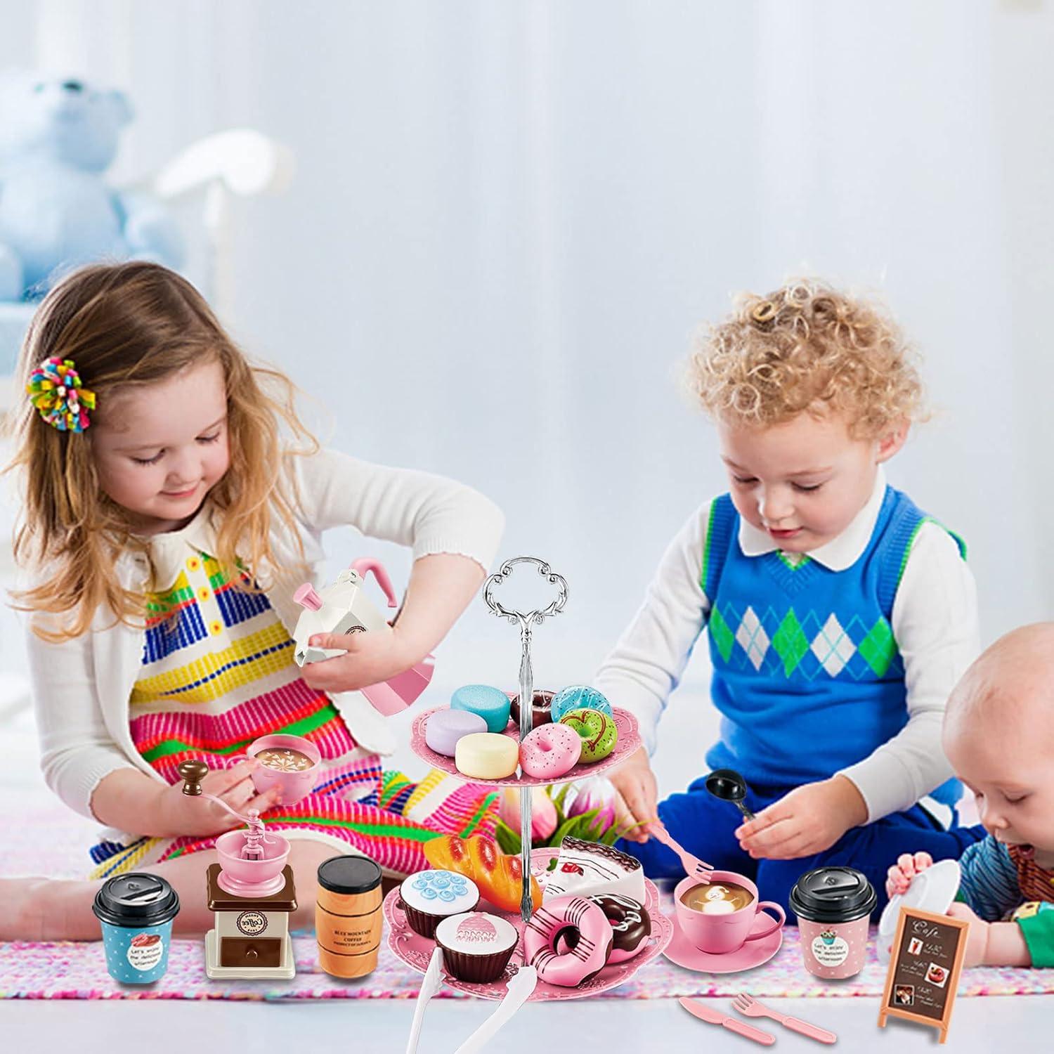 Juego de Té Falso para Niñas GIFTRRTOY 41 Piezas Rosa