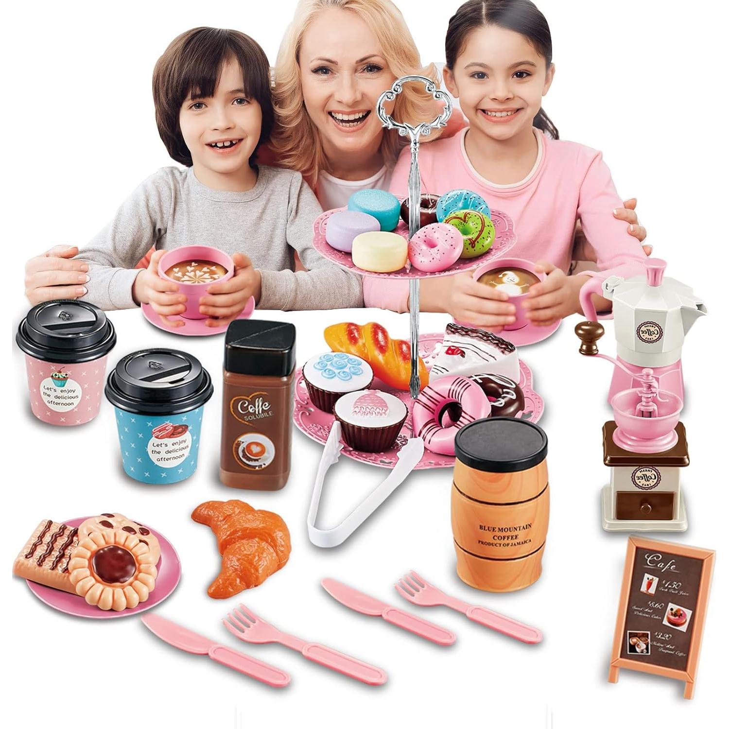 Juego de Té Falso para Niñas GIFTRRTOY 41 Piezas Rosa