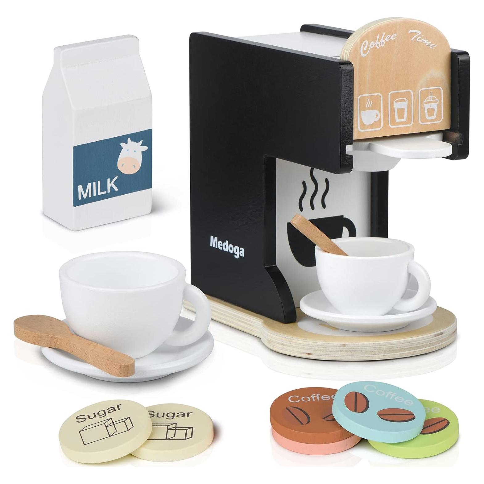Conjunto de Juguete Máquina de Café de Madera Medoga Negro